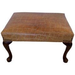 Handsome Faux Crocodile Embossed Leather Ottoman Bench
