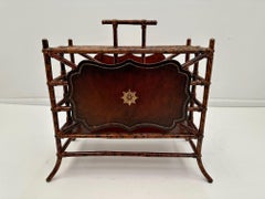 Handsome Faux Tortoise Finished Tooled Leather Maitland Smith Magazine Rack