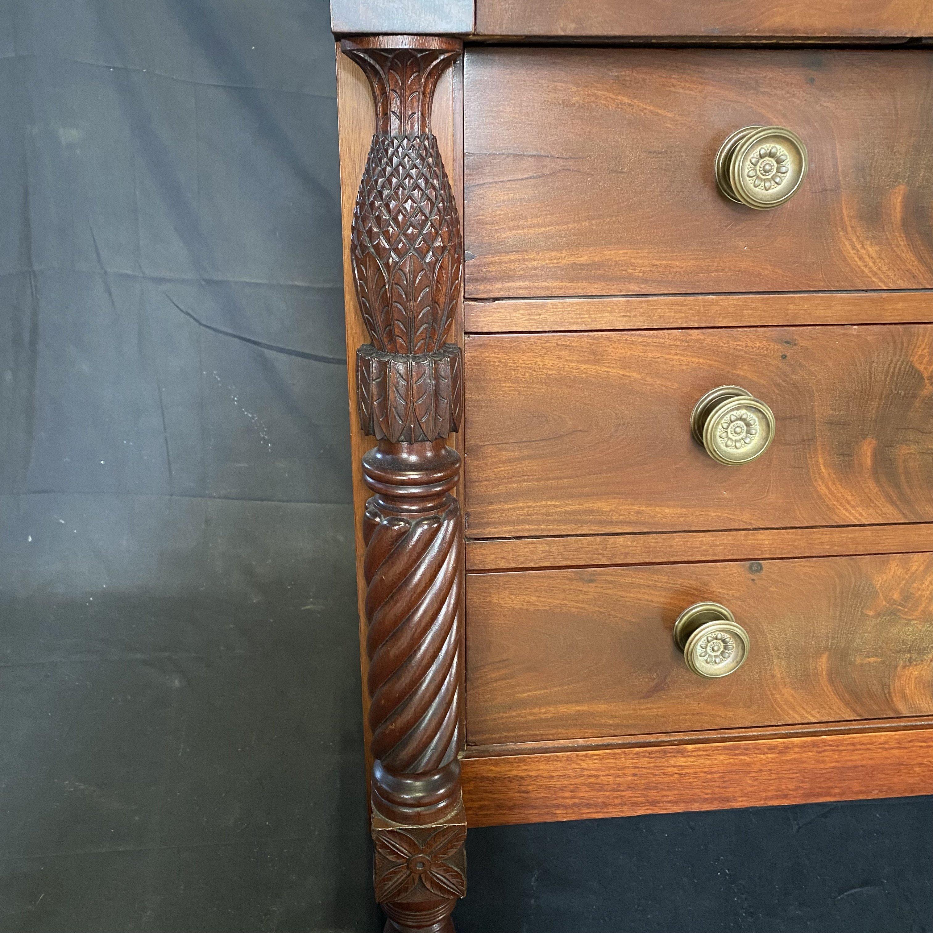 Sheraton Handsome Federal Step Back Chest with Barley Twist and Pineapple Balusters