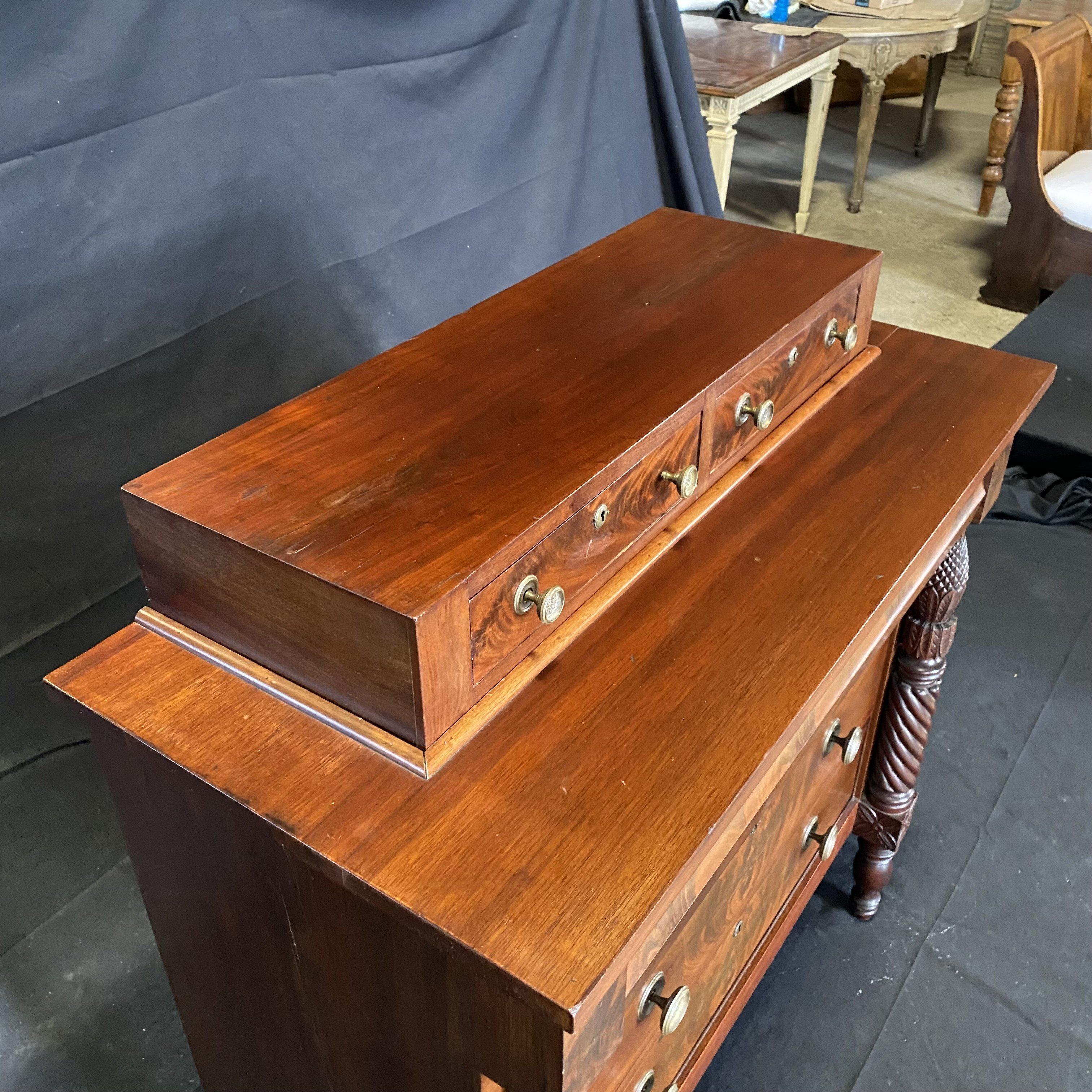 19th Century Handsome Federal Step Back Chest with Barley Twist and Pineapple Balusters