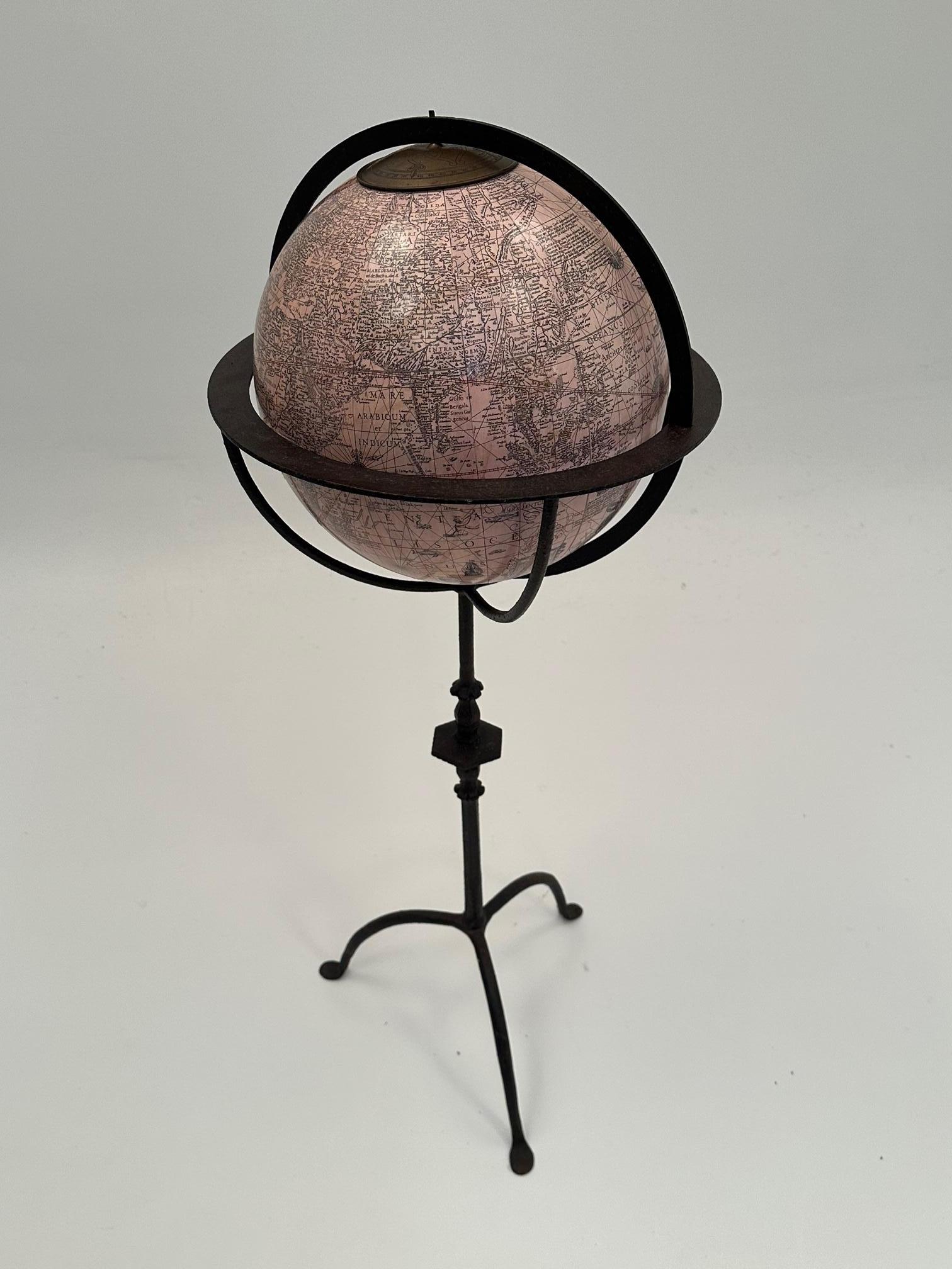 Italian Handsome Freestanding Globe on Wrought Iron Base For Sale