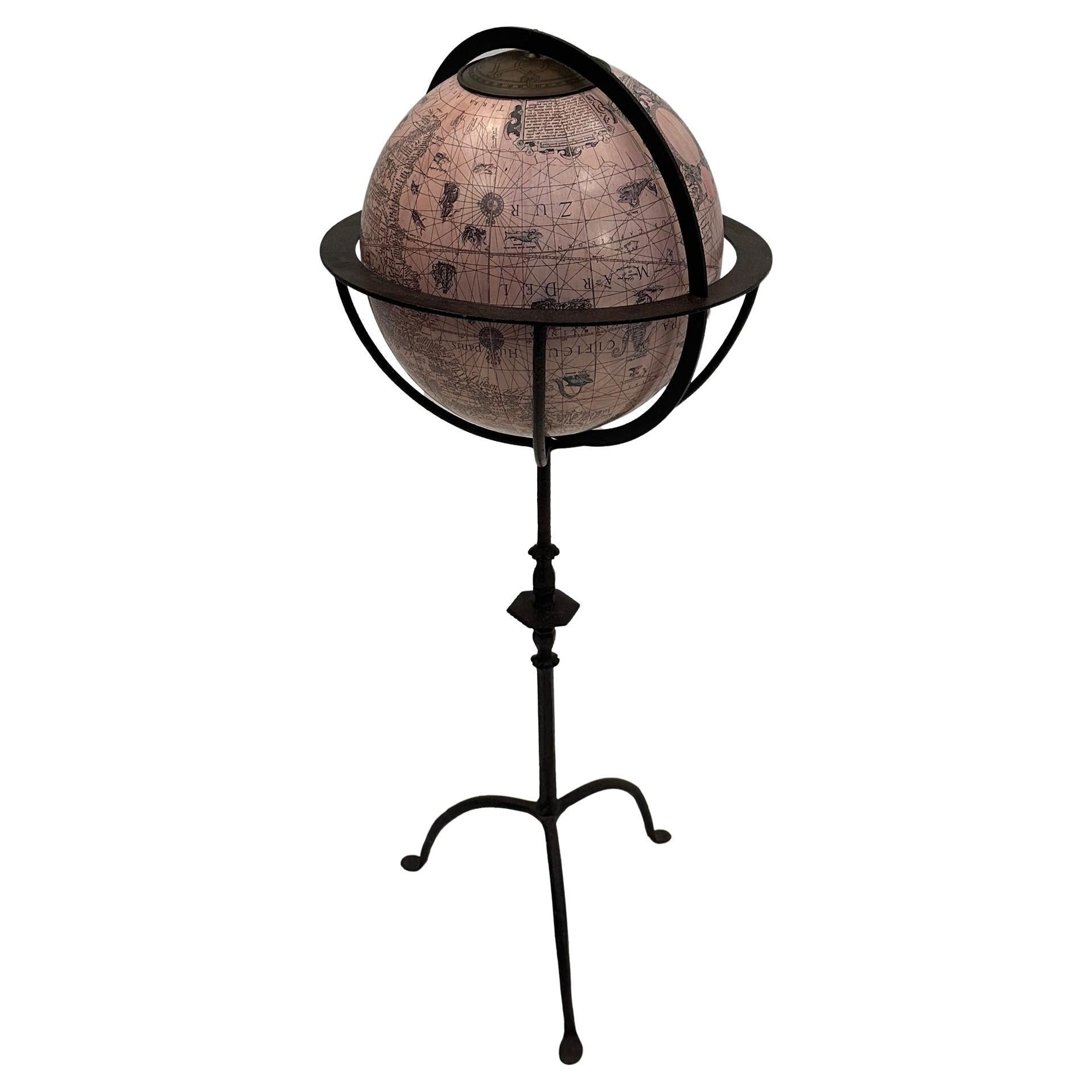 Handsome Freestanding Globe on Wrought Iron Base For Sale