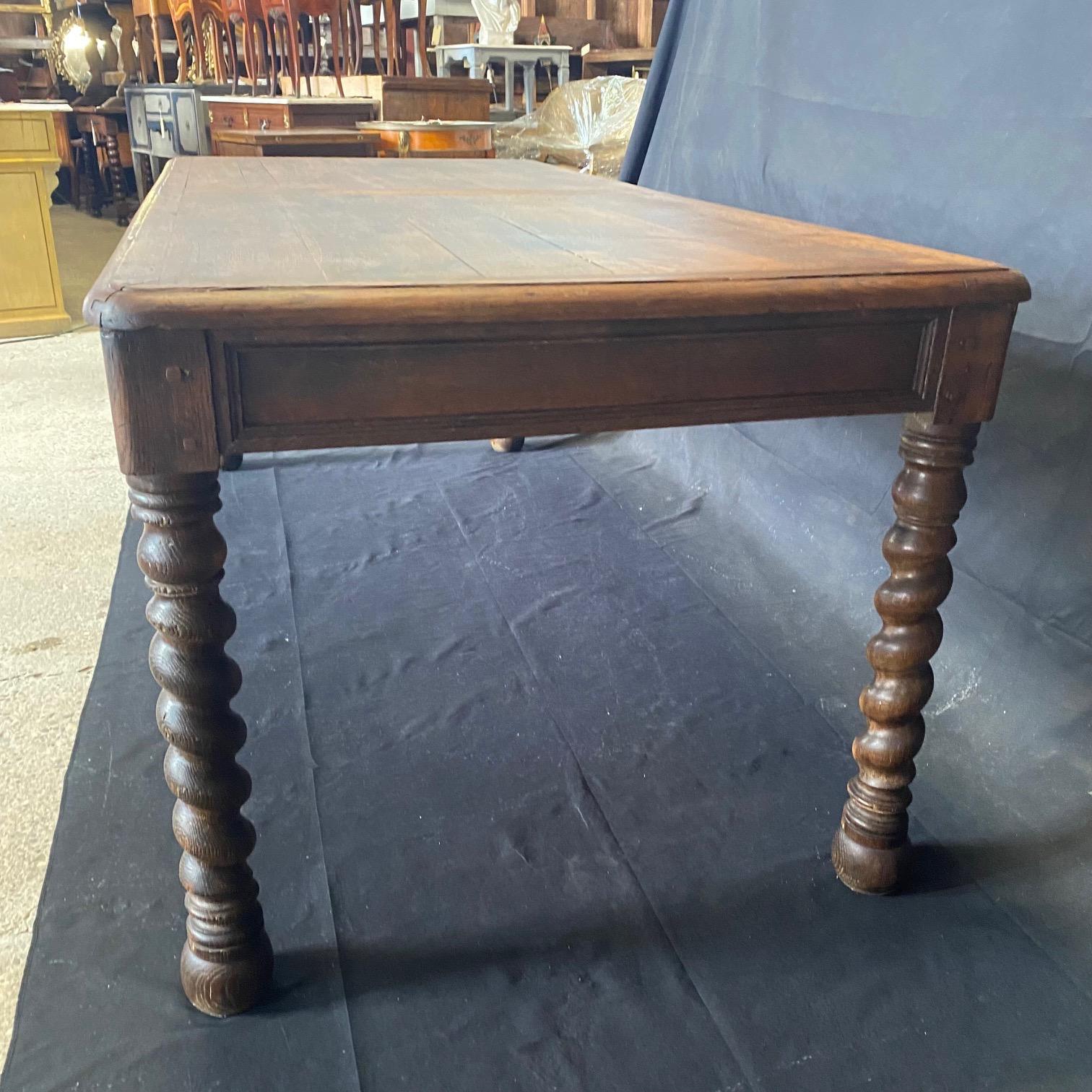 Jacobean Handsome French 19th Century Oak Barley Twist Dining Table