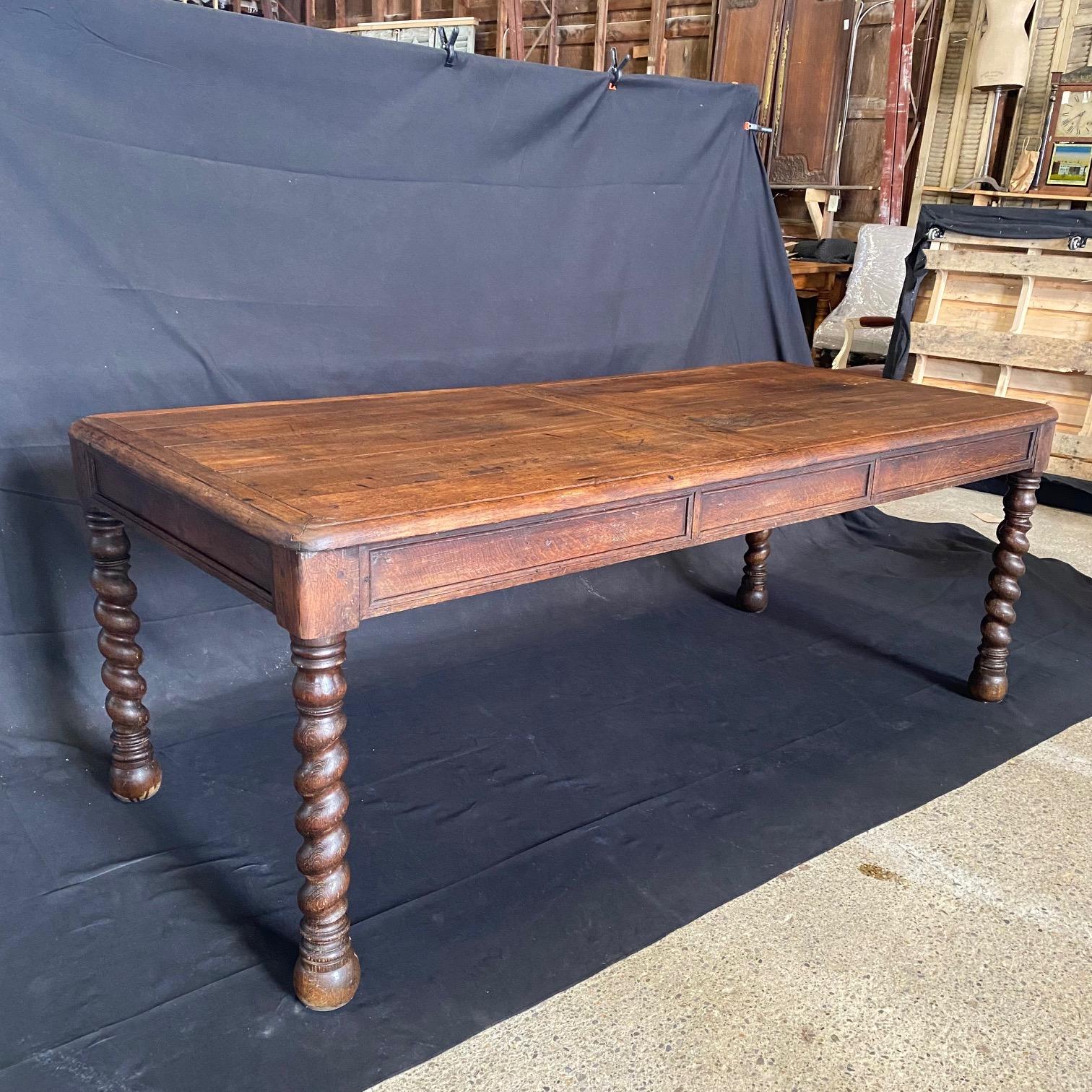Handsome French 19th Century Oak Barley Twist Dining Table 2
