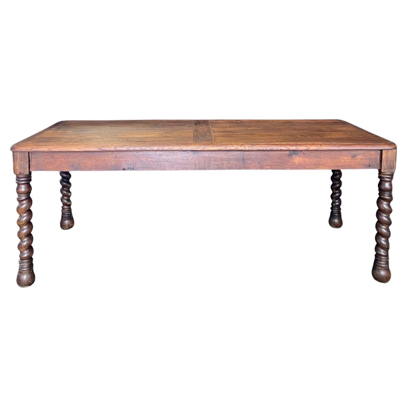 Handsome French 19th Century Oak Barley Twist Dining Table
