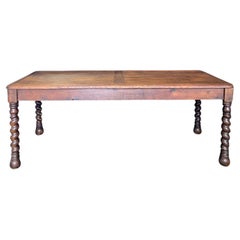 Antique Handsome French 19th Century Oak Barley Twist Dining Table