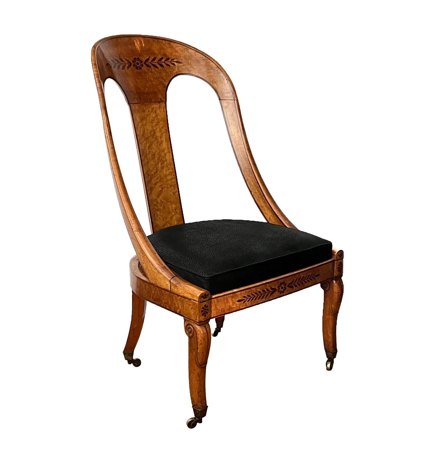 Handsome French Charles X Burl Birch Spoon Back Chair For Sale 2