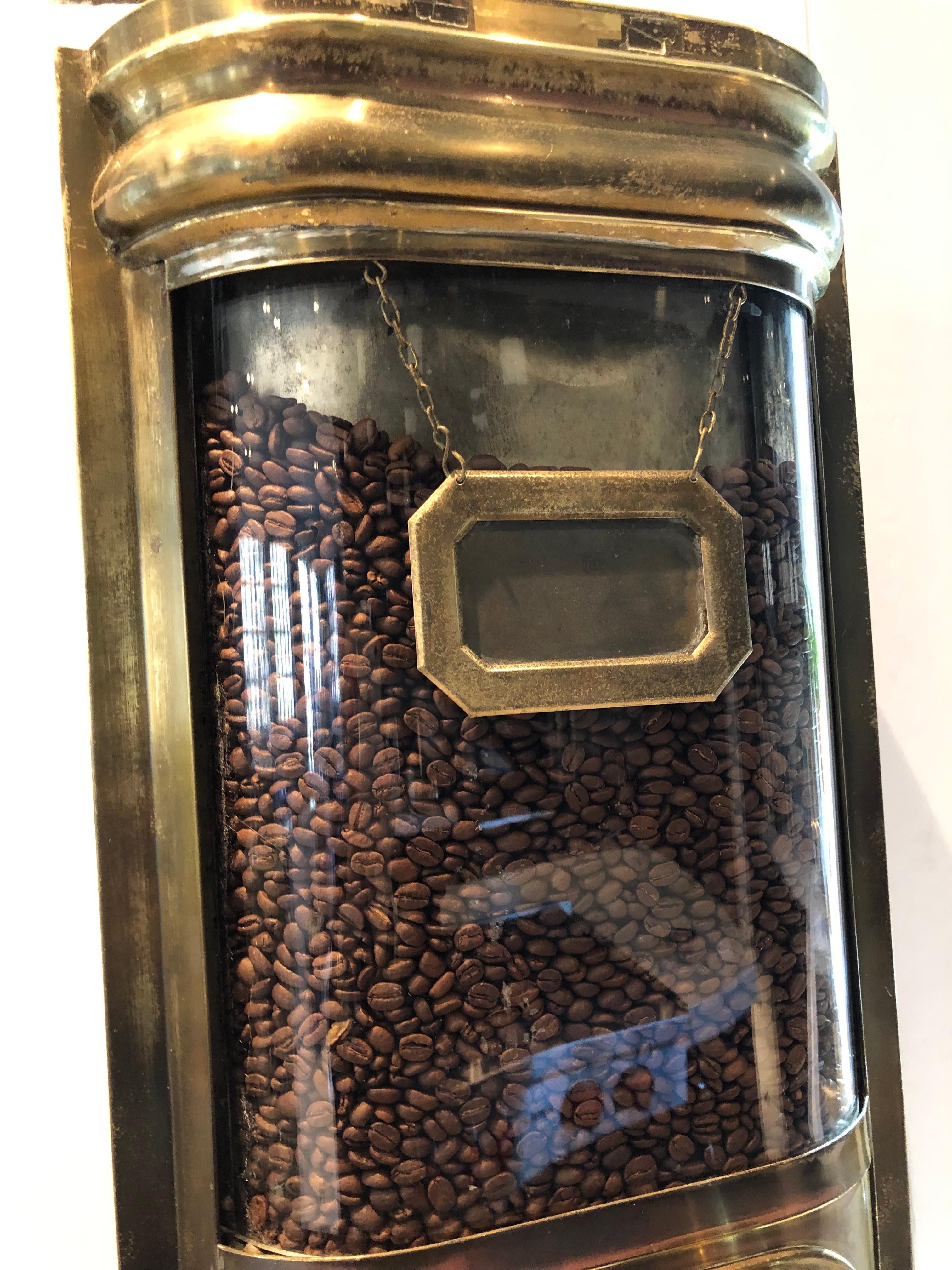 Handsome French Commercial Coffee Bean Dispenser in Brass In Good Condition In Hopewell, NJ