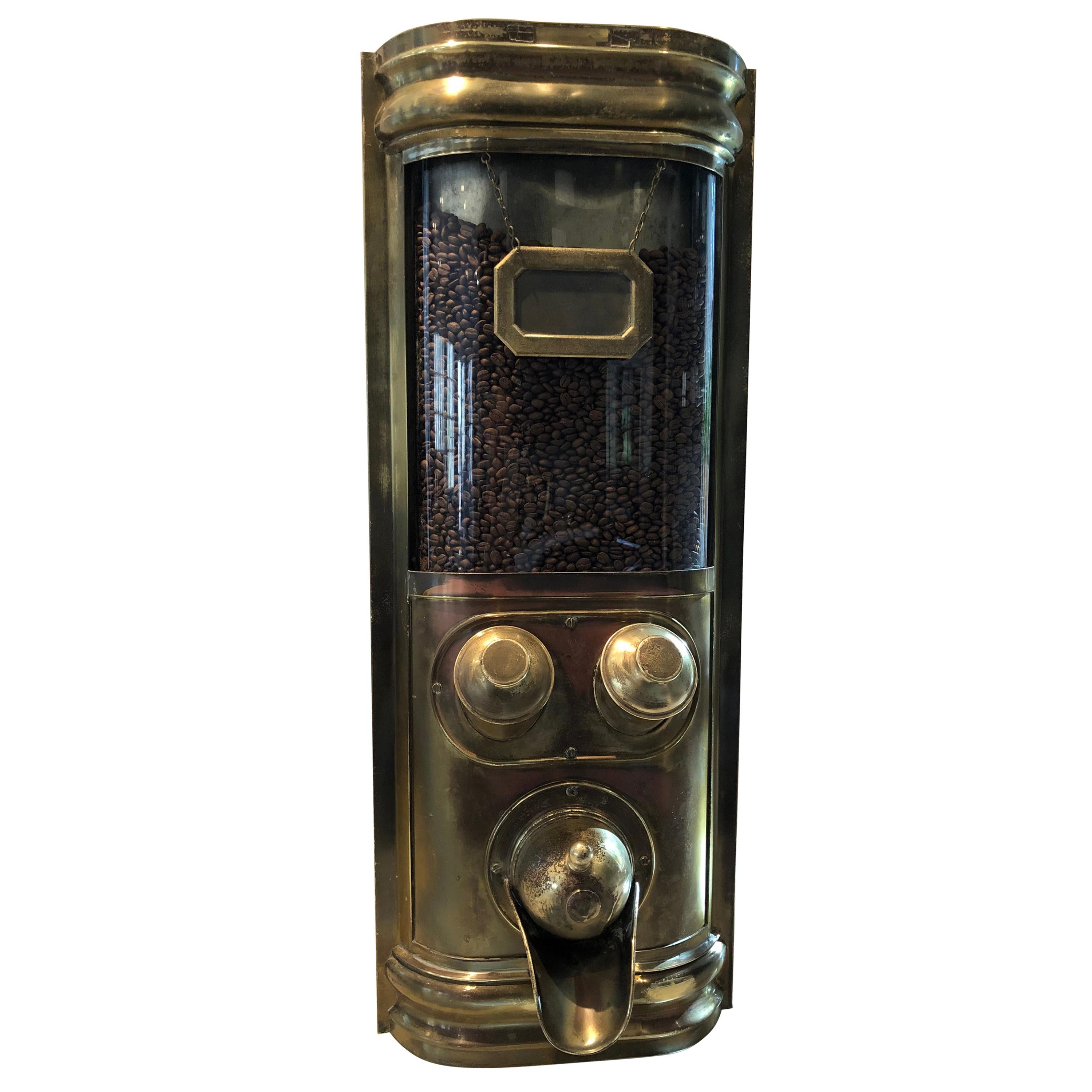 Handsome French Commercial Coffee Bean Dispenser in Brass