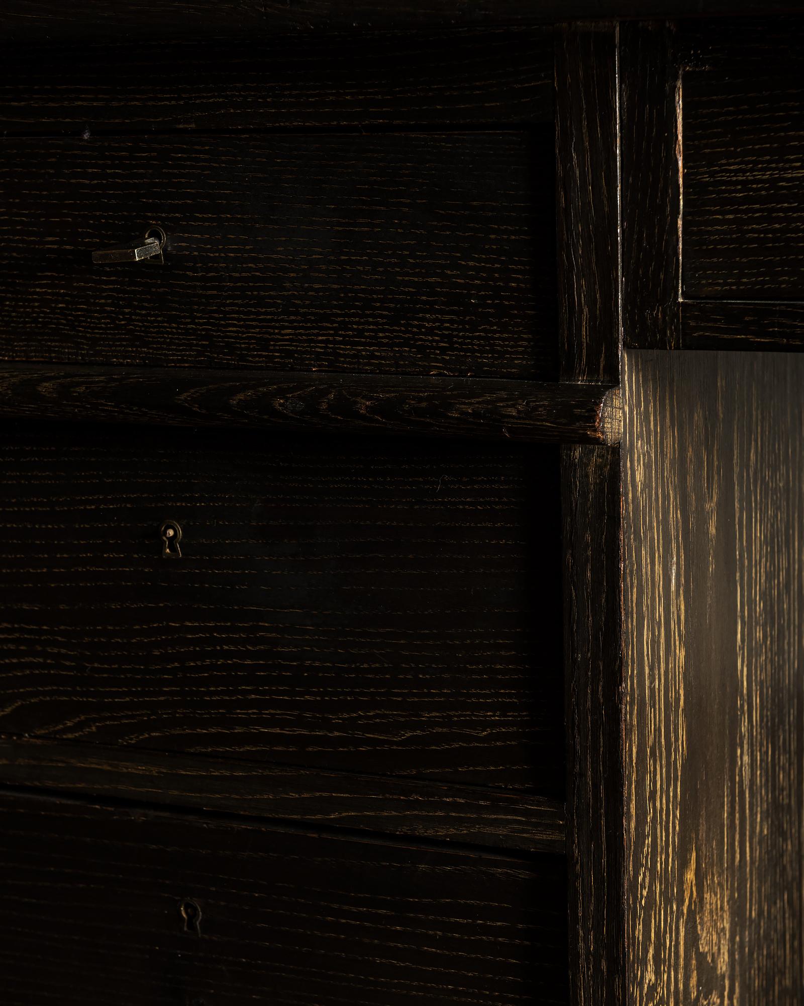 Handsome French Desk in Black Cerused Oak, 1940s 10