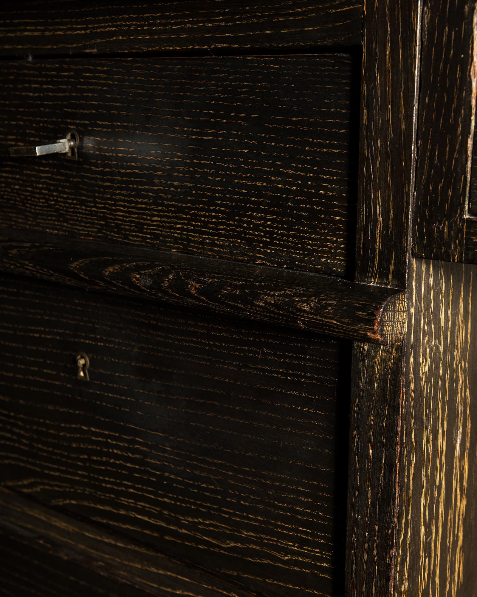 Handsome French Desk in Black Cerused Oak, 1940s 3