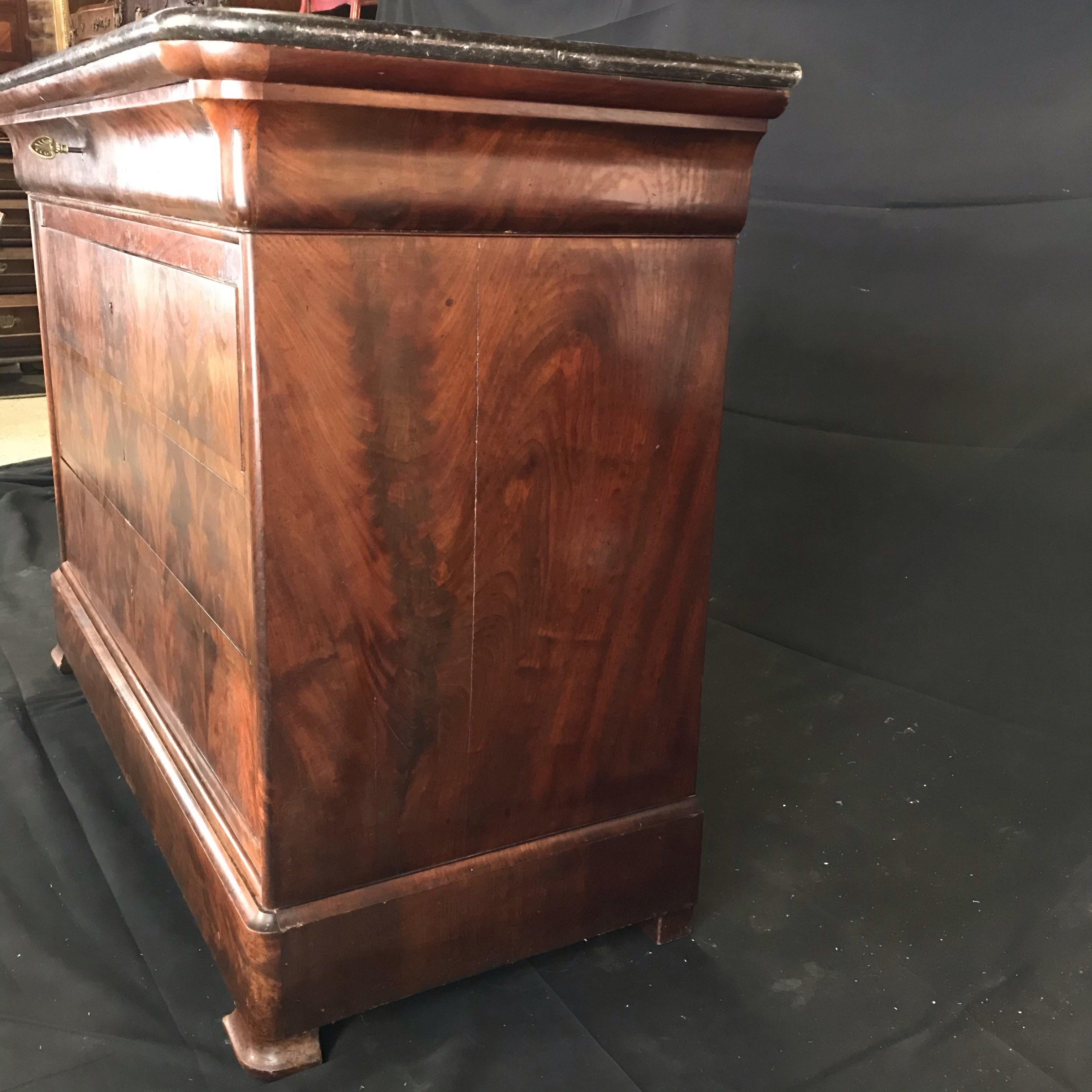 19th Century Handsome French Empire Marble-Top Burled Walnut Chest of Drawers