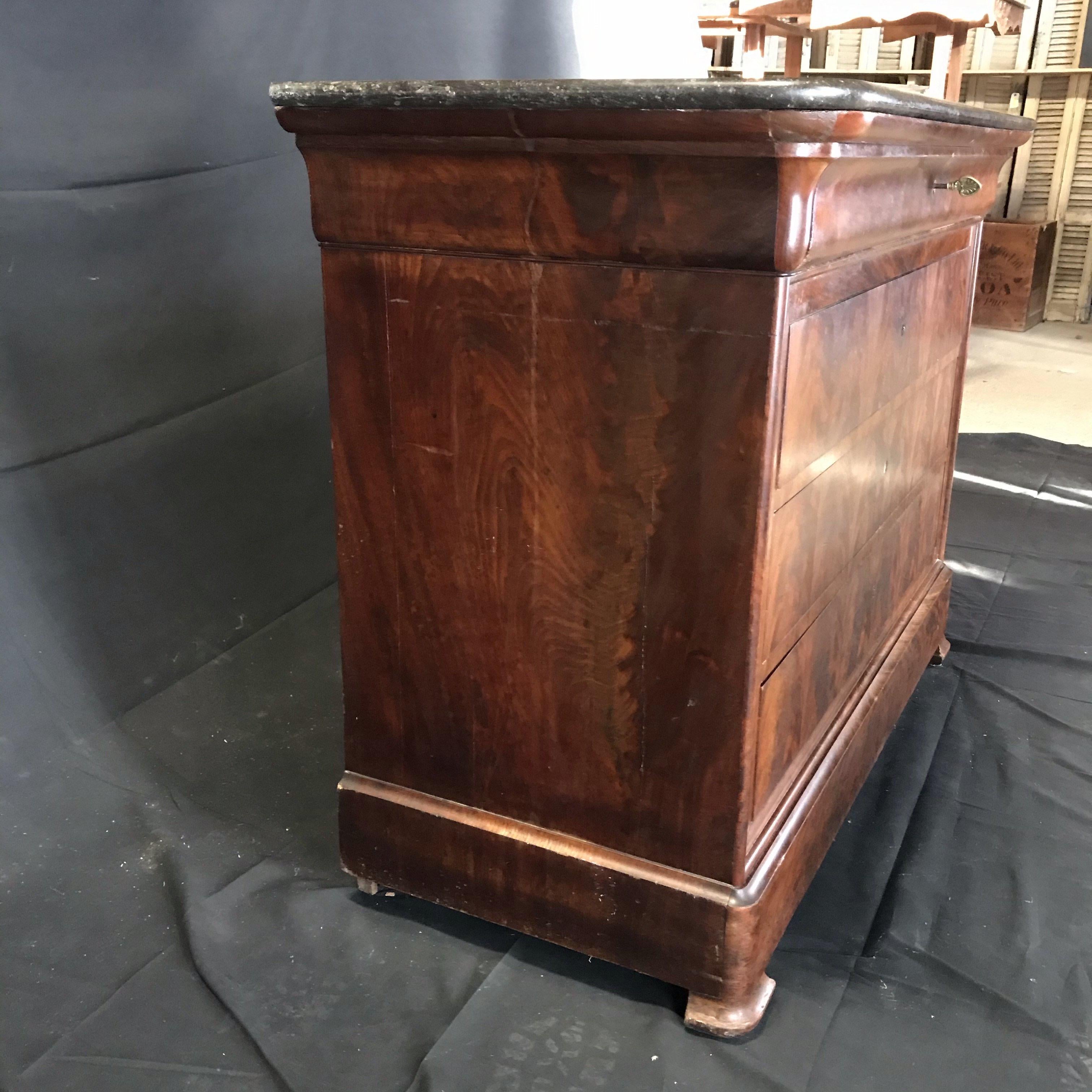 Handsome French Empire Marble-Top Burled Walnut Chest of Drawers 1