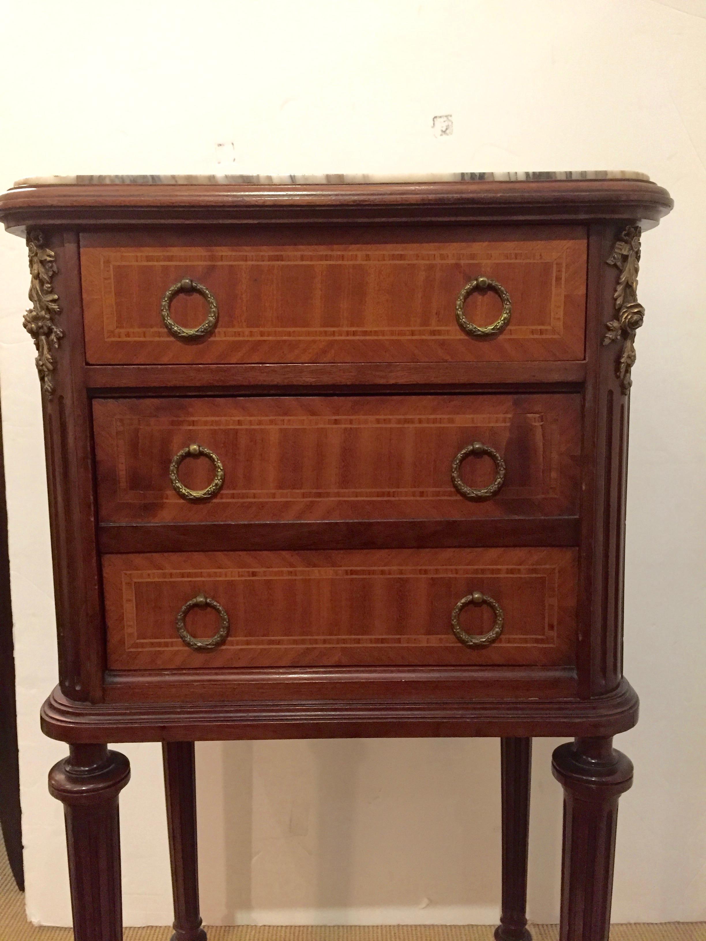 Louis XVI Handsome French Mahogany and Marble Nightstand End Table