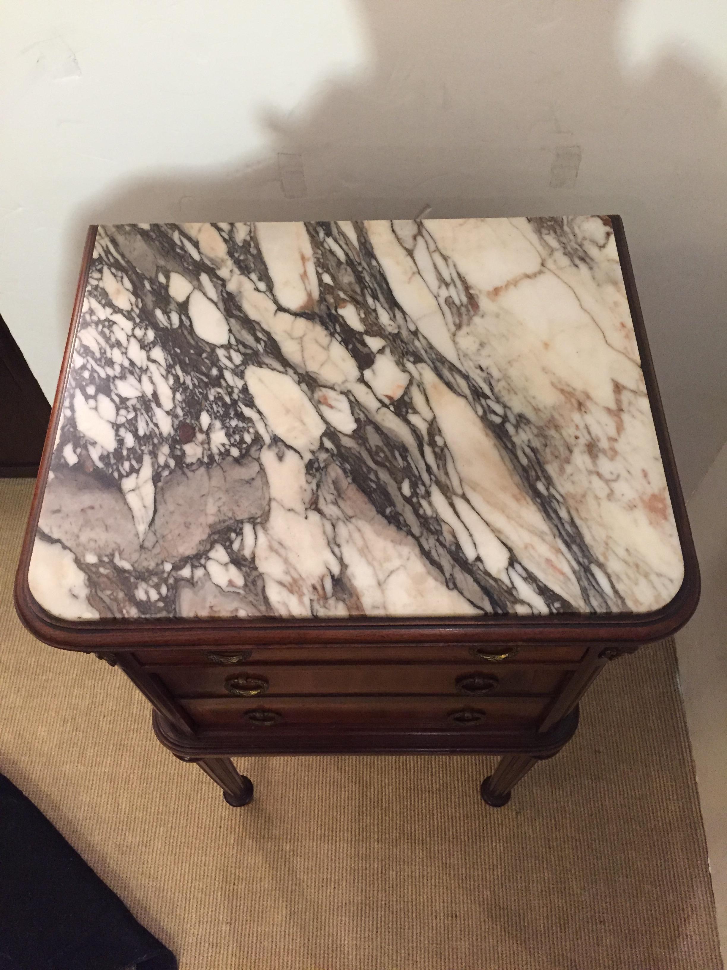 Handsome French Mahogany and Marble Nightstand End Table 2