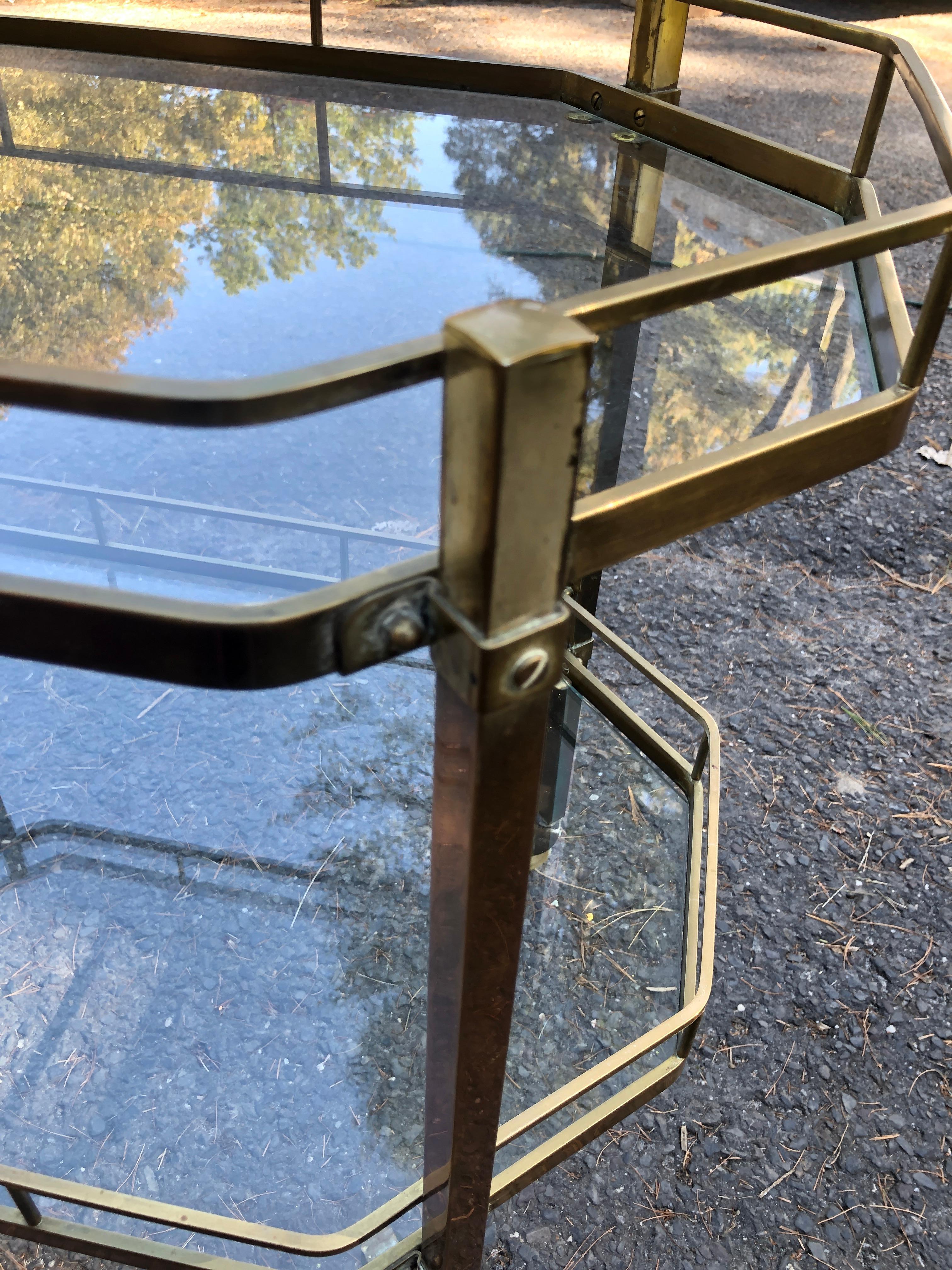 Mid-20th Century Handsome French Octagonal Brass Rolling Bar Cart Mid-Century Modern For Sale
