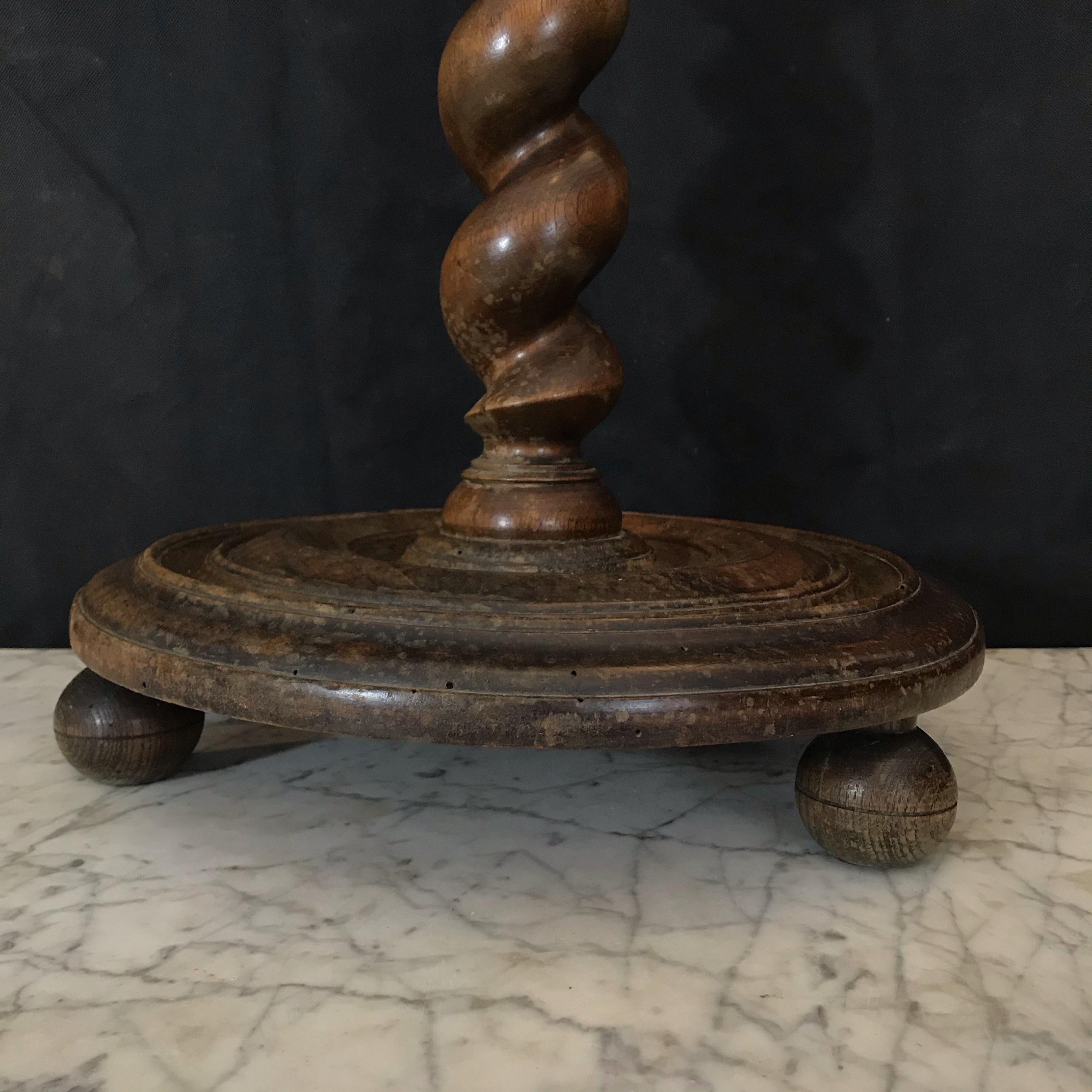 Jacobean Handsome French Walnut and Ebony Barley Twist Plant Stand or Pedestal For Sale