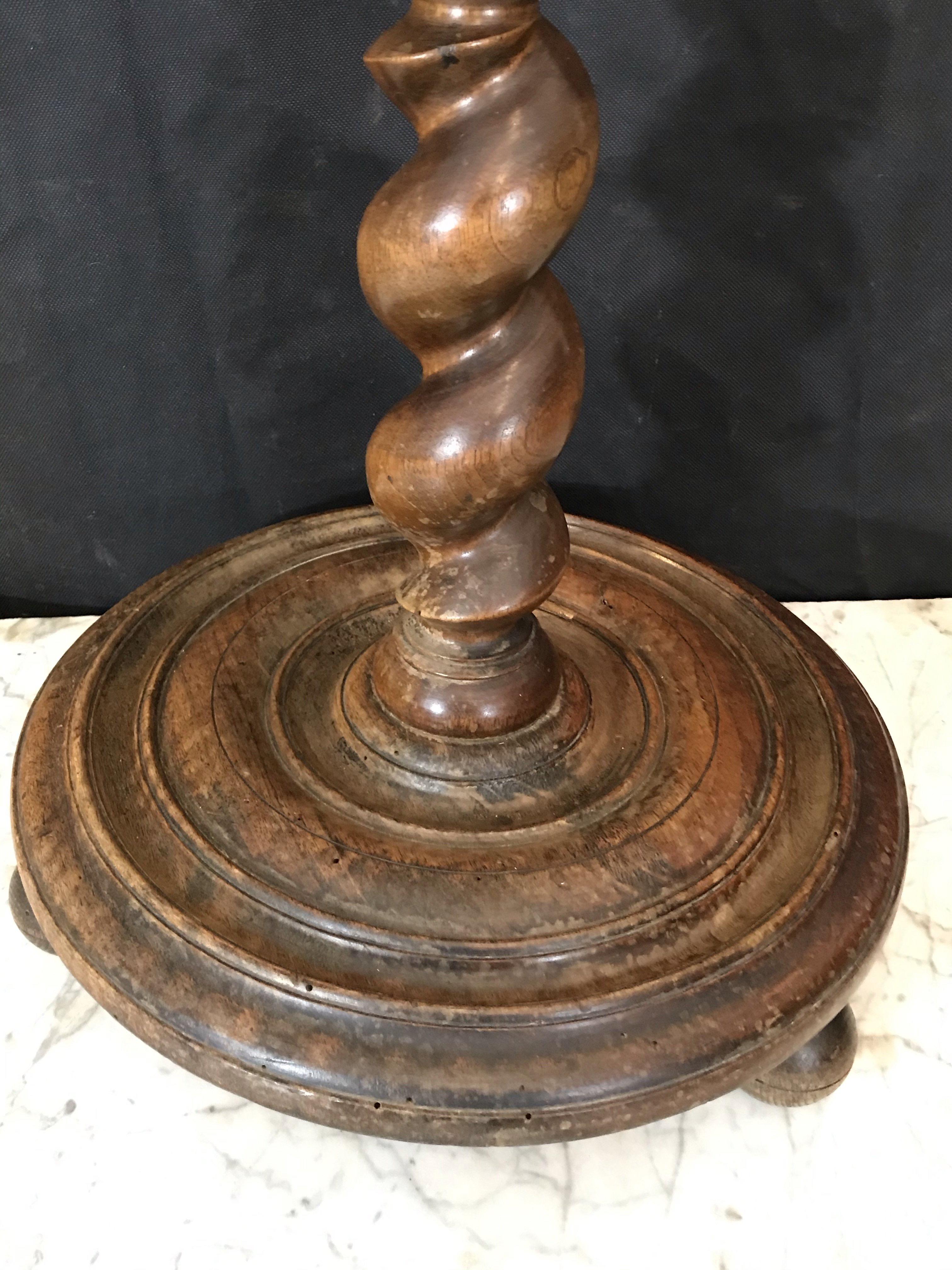 19th Century Handsome French Walnut and Ebony Barley Twist Plant Stand or Pedestal For Sale