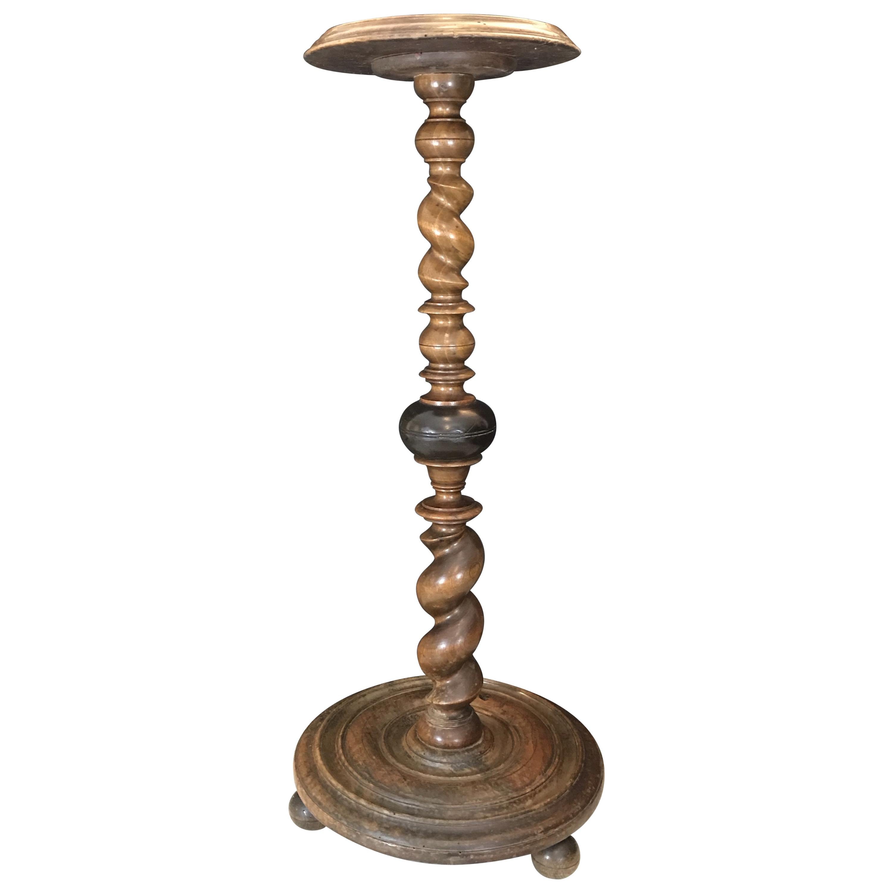 Handsome French Walnut and Ebony Barley Twist Plant Stand or Pedestal