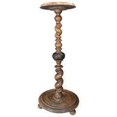 Retro Handsome French Walnut and Ebony Barley Twist Plant Stand or Pedestal