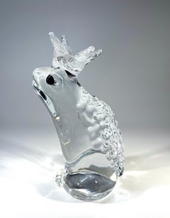 Magnifique presse-papier Frog Prince Crystal de Marcolin Art Crystal Suède c1988-91
