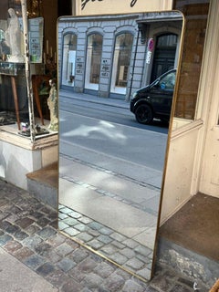 Handsome Full Length Brass Mirror, Curved corners- Italy Mid Century