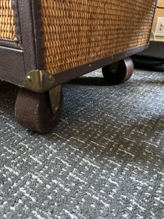 Handsome Functional File Cabinet With Woven Rattan & Leather