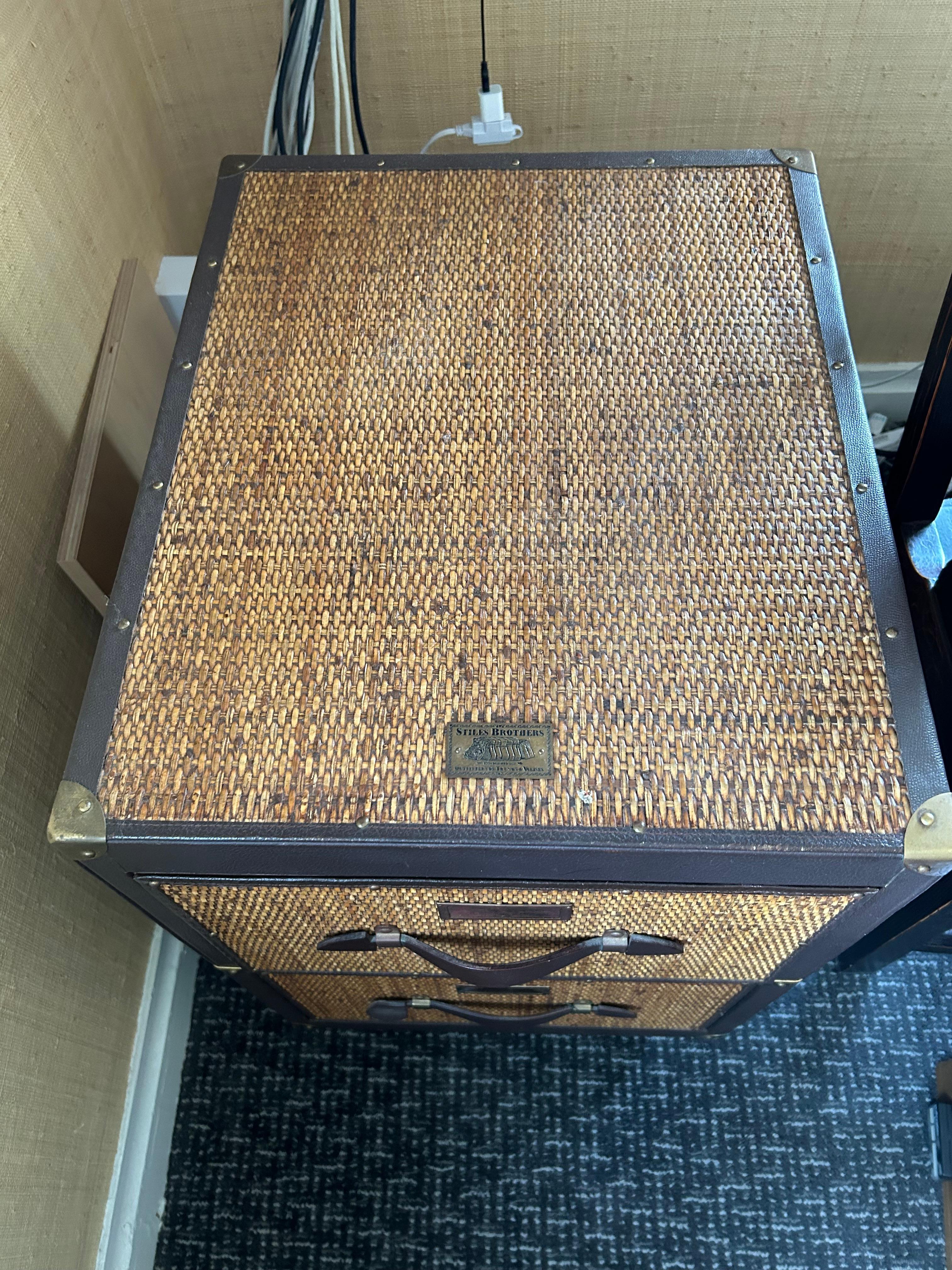 American Handsome Functional File Cabinet With Woven Rattan & Leather