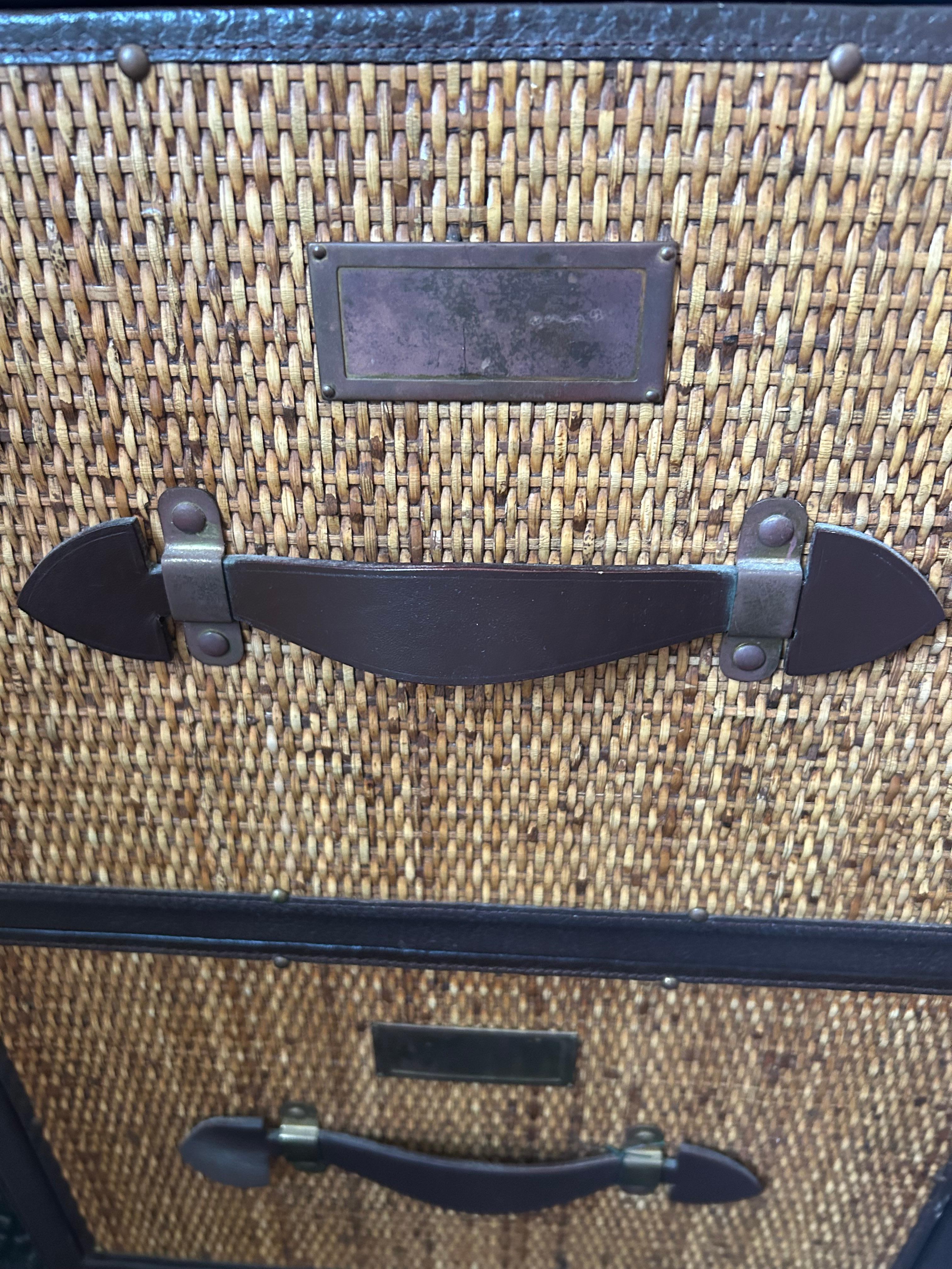 Handsome Functional File Cabinet With Woven Rattan & Leather In Good Condition In Hopewell, NJ