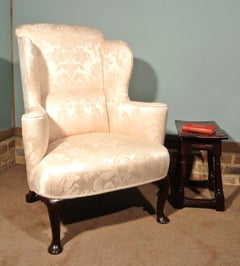 George III Walnut Wing Back Chair in Pale Cream, circa 1780
