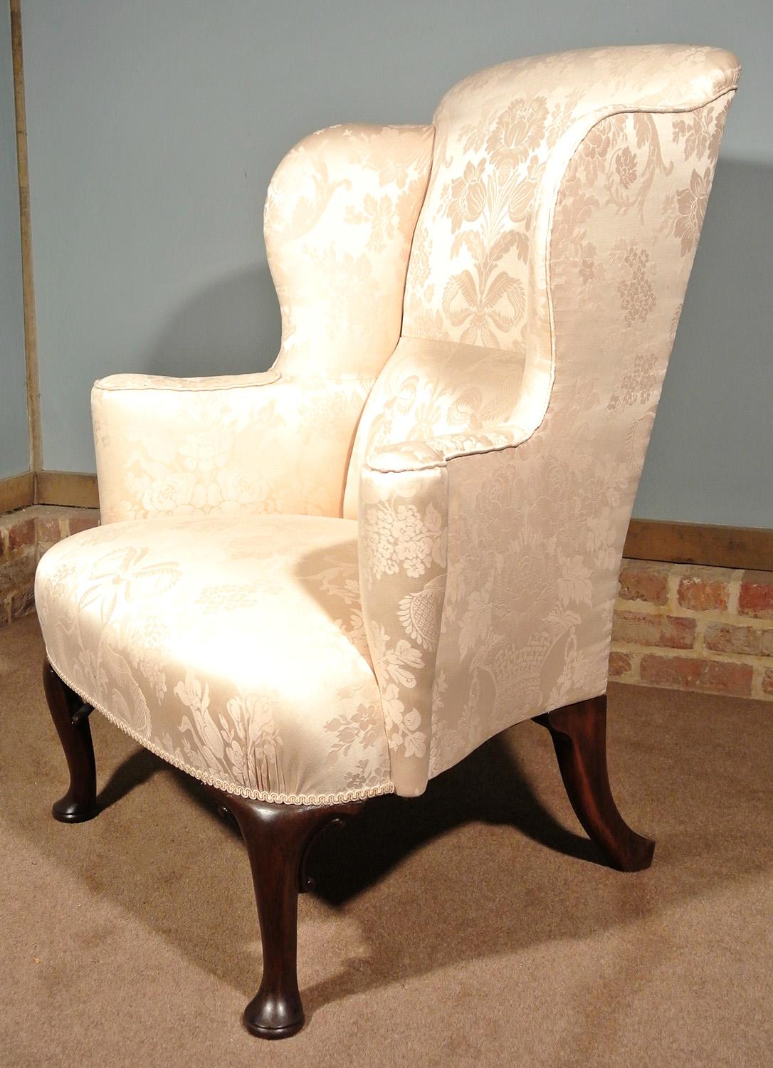 George III Walnut Wing Back Chair in Pale Cream, circa 1780 For Sale 1