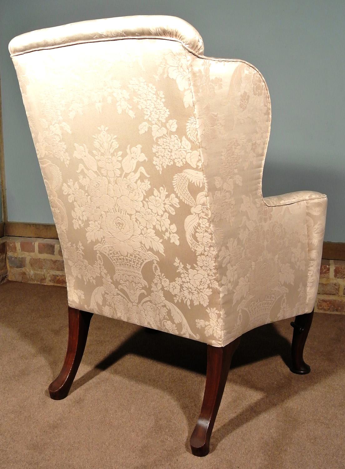 George III Walnut Wing Back Chair in Pale Cream, circa 1780 For Sale 2