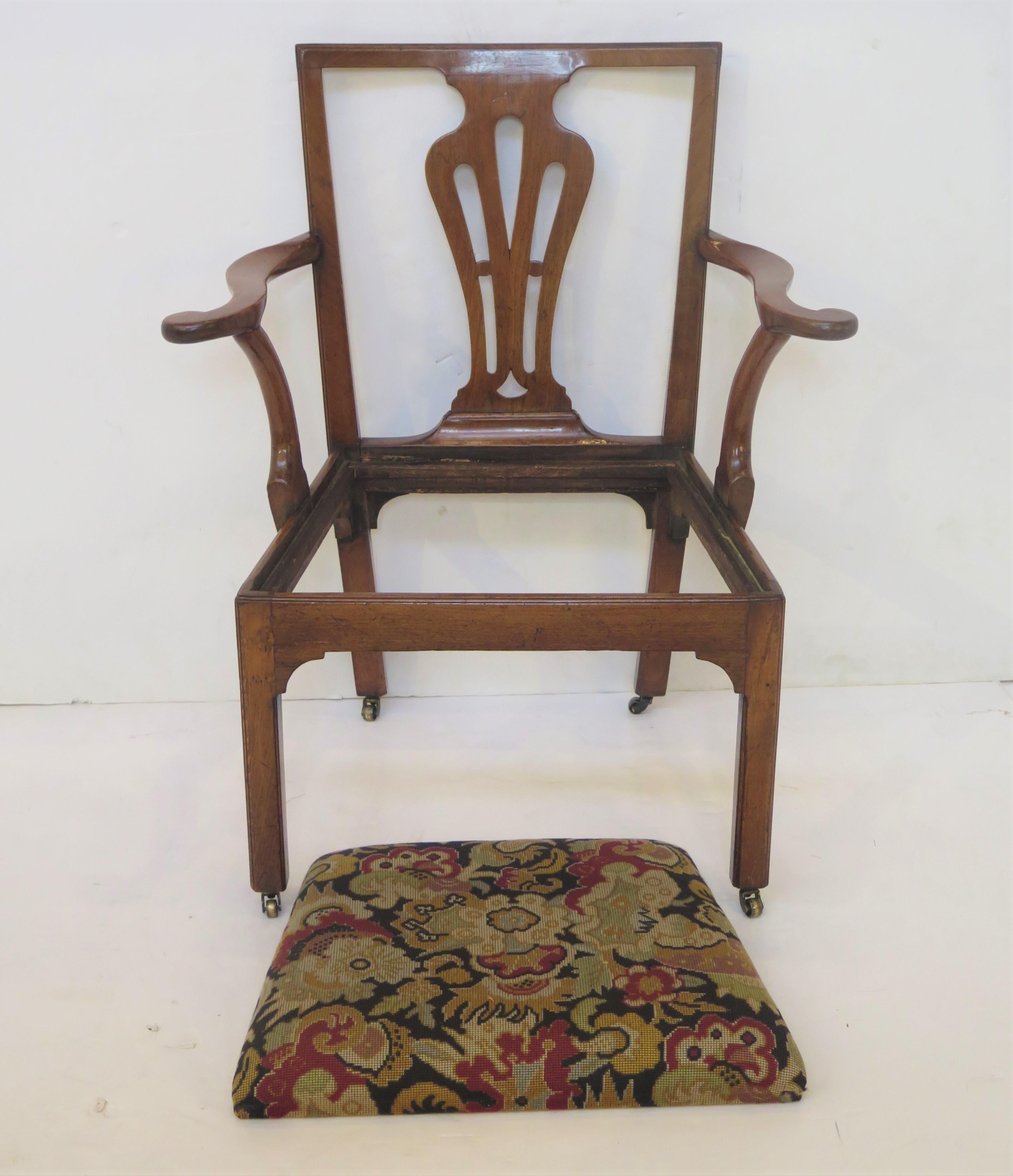 Handsome Georgian Armchair / Desk Chair of Walnut with Needlework Seat For Sale 6