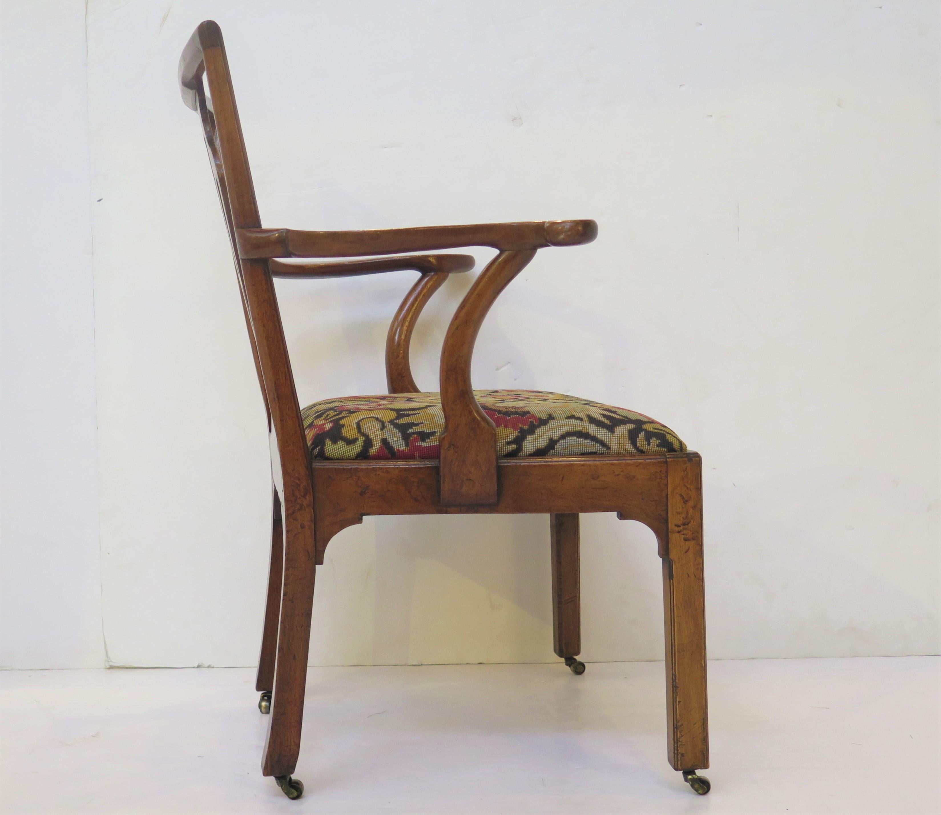 Hand-Carved Handsome Georgian Armchair / Desk Chair of Walnut with Needlework Seat For Sale