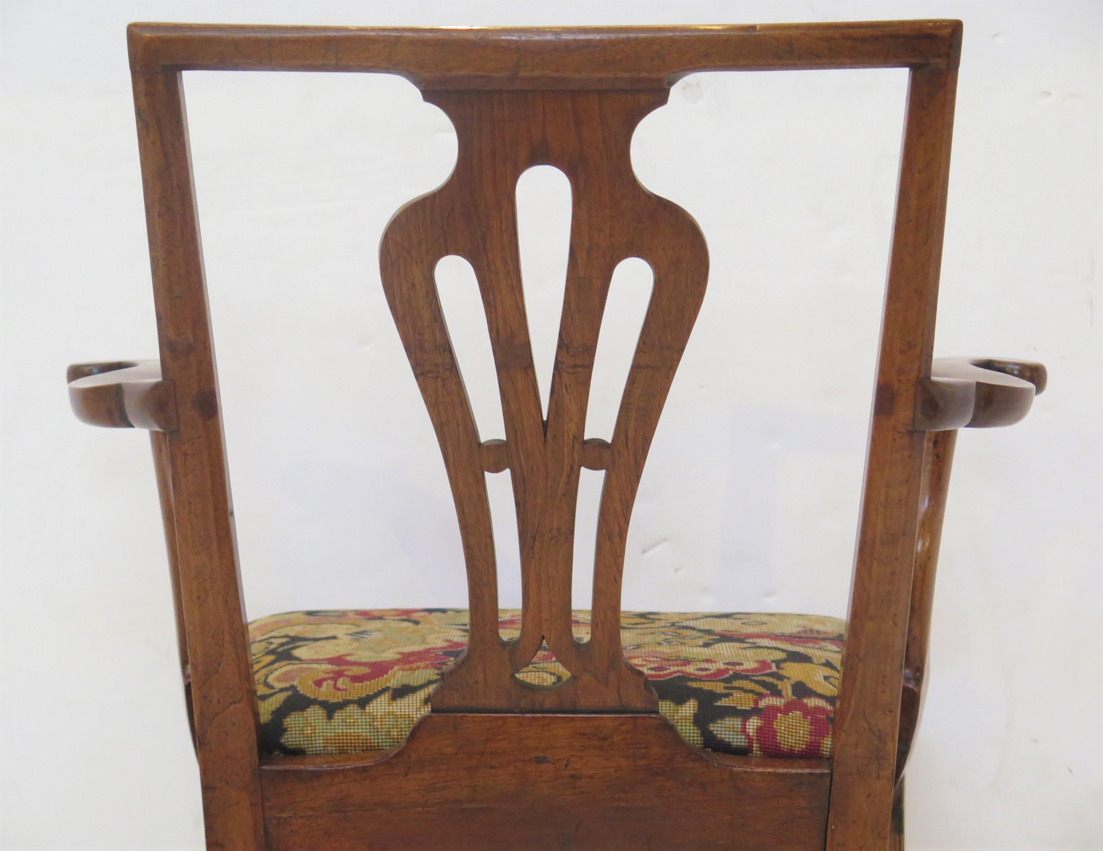 Handsome Georgian Armchair / Desk Chair of Walnut with Needlework Seat For Sale 2