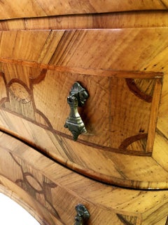 Handsome German Baroque Style Reverse-Serpentine Parquetry 3-Drawer Chest