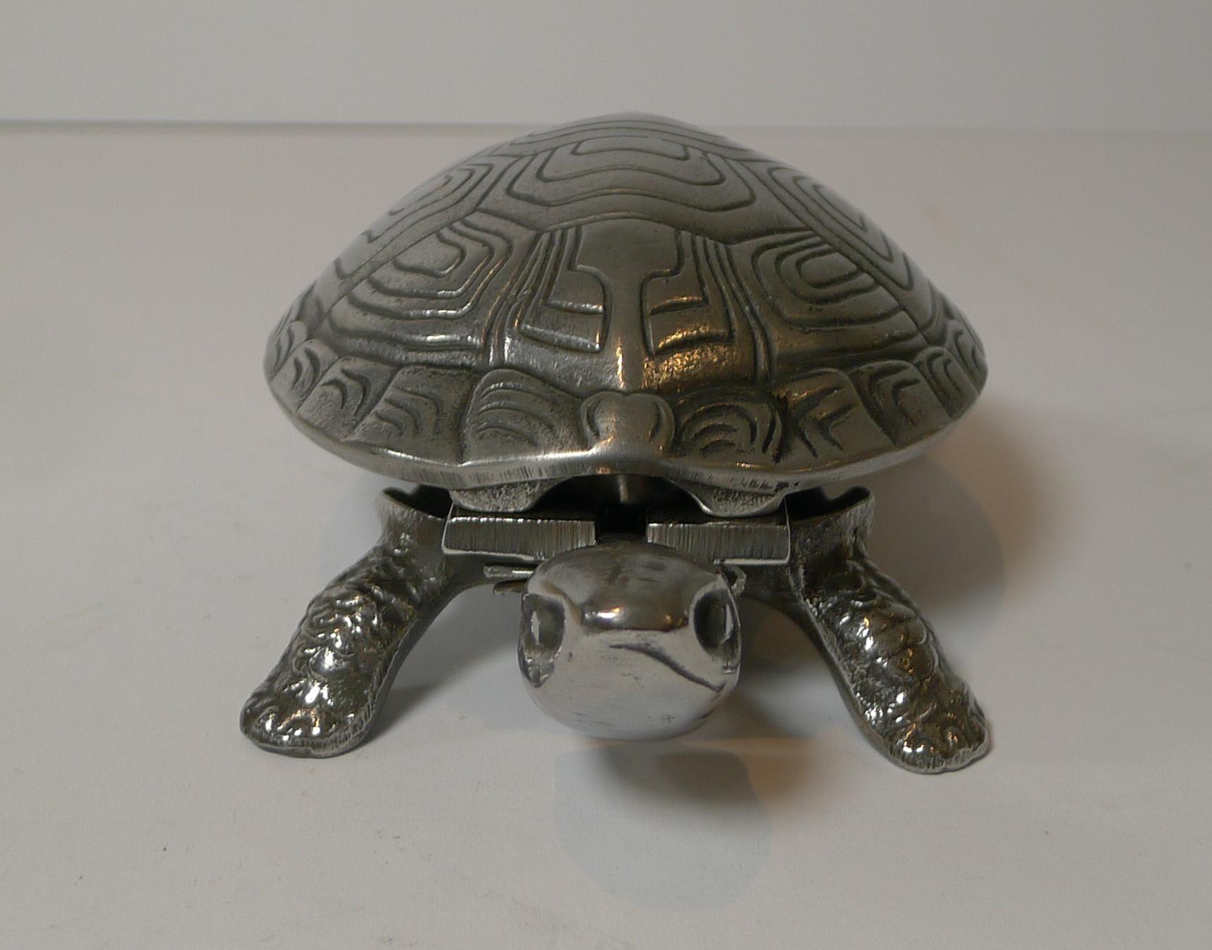 Handsome German Figural Mechanical Desk / Counter Bell, Tortoise In Good Condition In Bath, GB