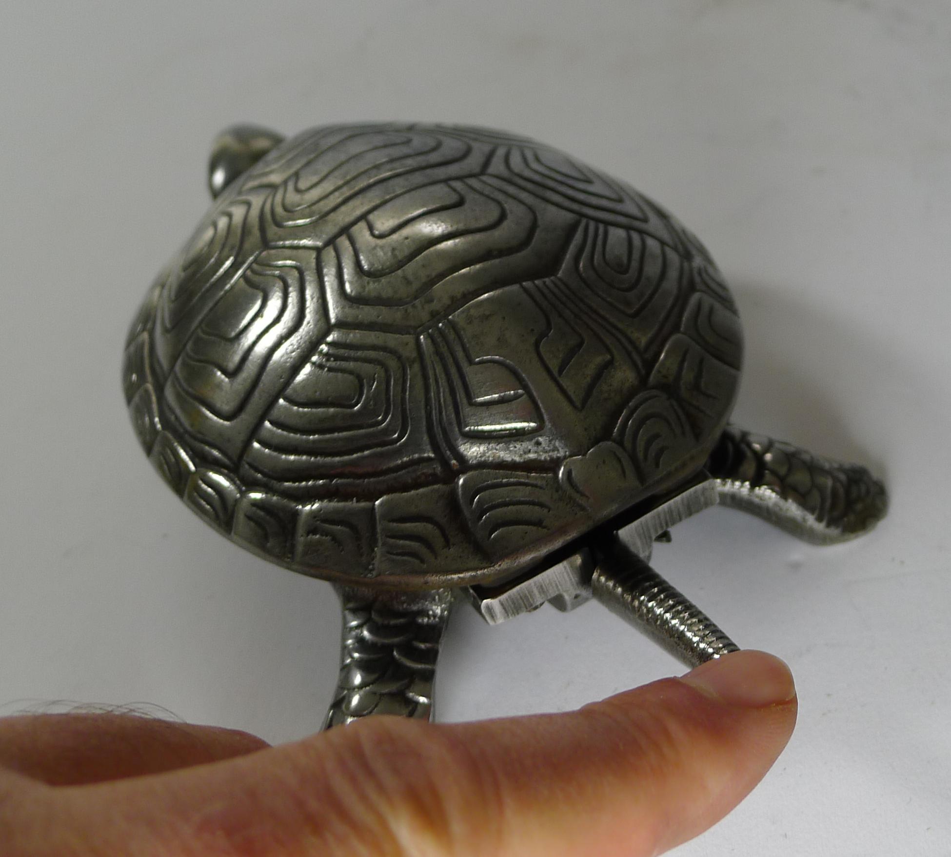 Handsome German Figural Mechanical Desk / Counter Bell, Tortoise In Good Condition In Bath, GB