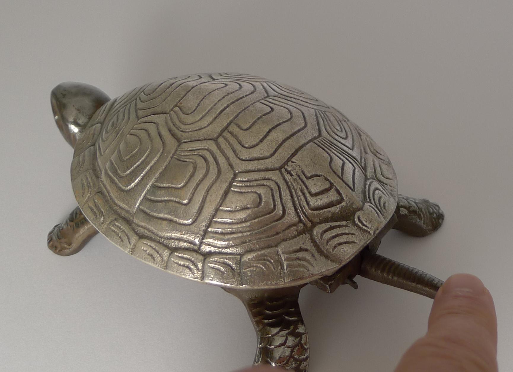 Edwardian Handsome German Figural Mechanical Desk or Counter Bell, Tortoise