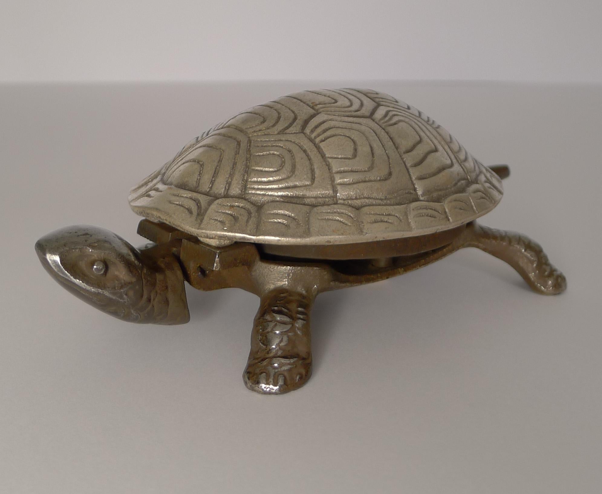 Handsome German Figural Mechanical Desk or Counter Bell, Tortoise In Good Condition In Bath, GB