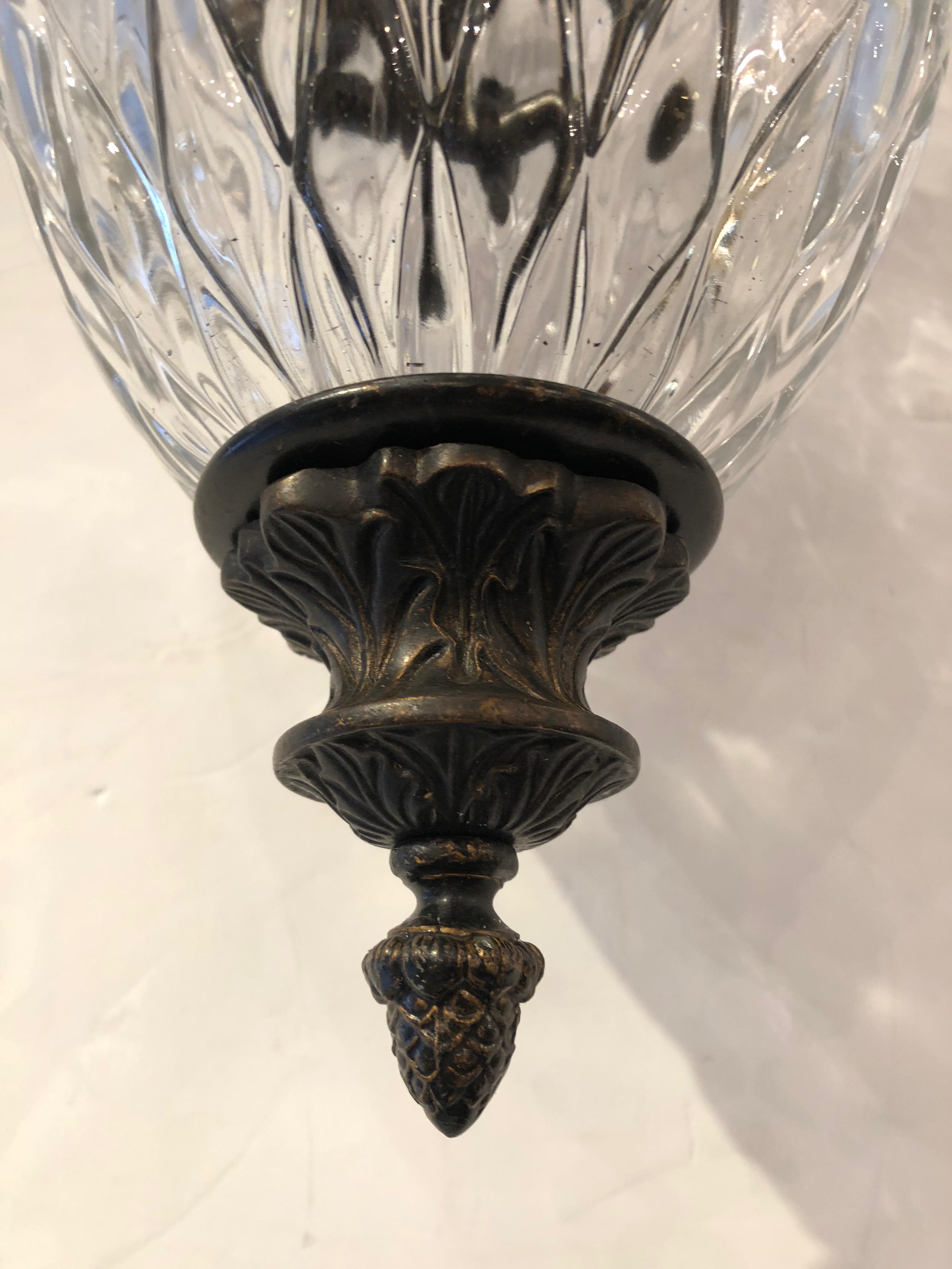 American Handsome Glass and Brass Hall Light Lantern Pendant