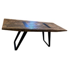 Handsome Hand Crafted Industrial Wood & Black Iron Dining Table or Desk