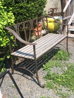 Handsome Hand Forged Rustic Iron and Wooden Garden Bench