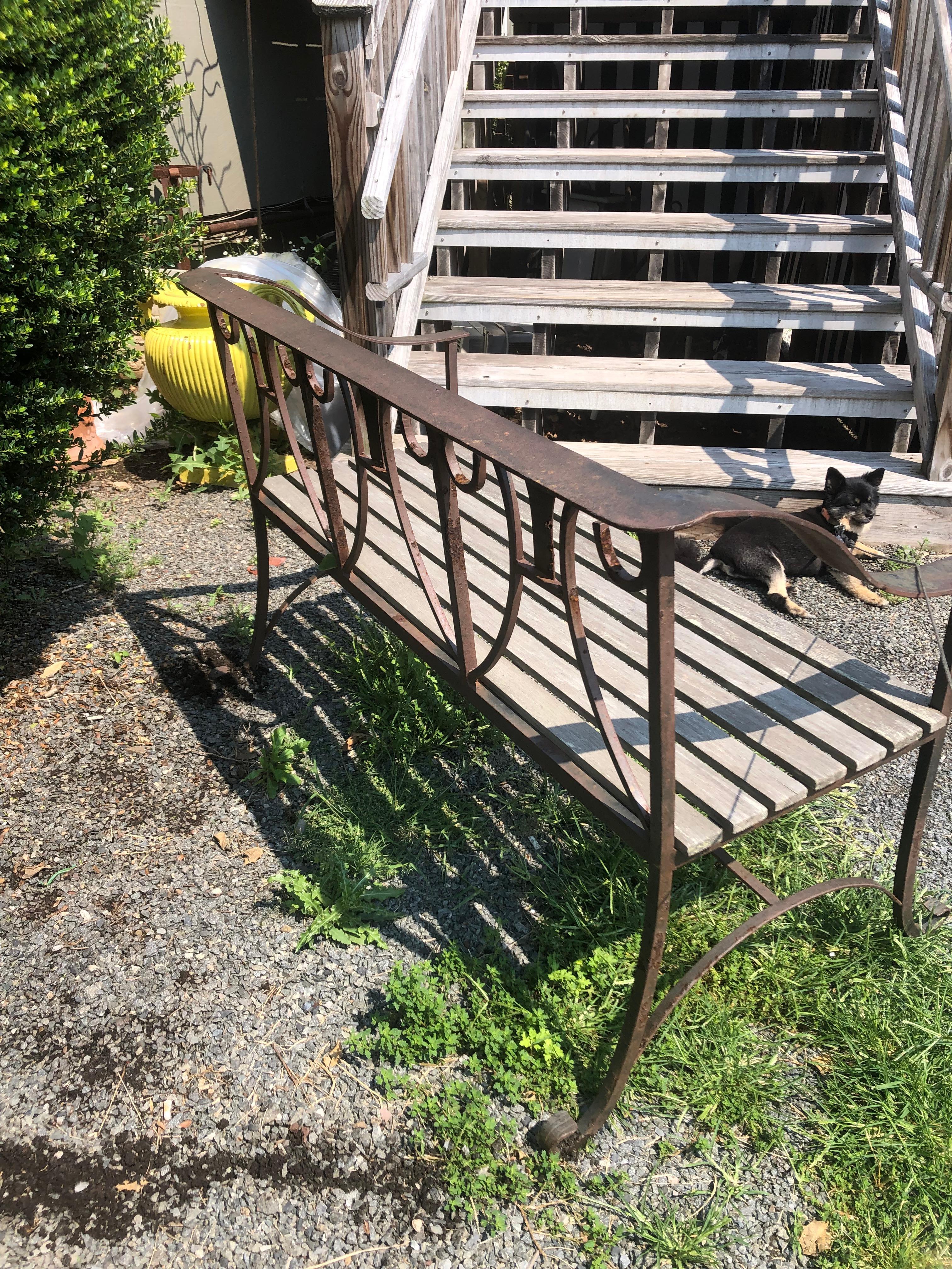 North American Handsome Hand Forged Rustic Iron and Wooden Garden Bench
