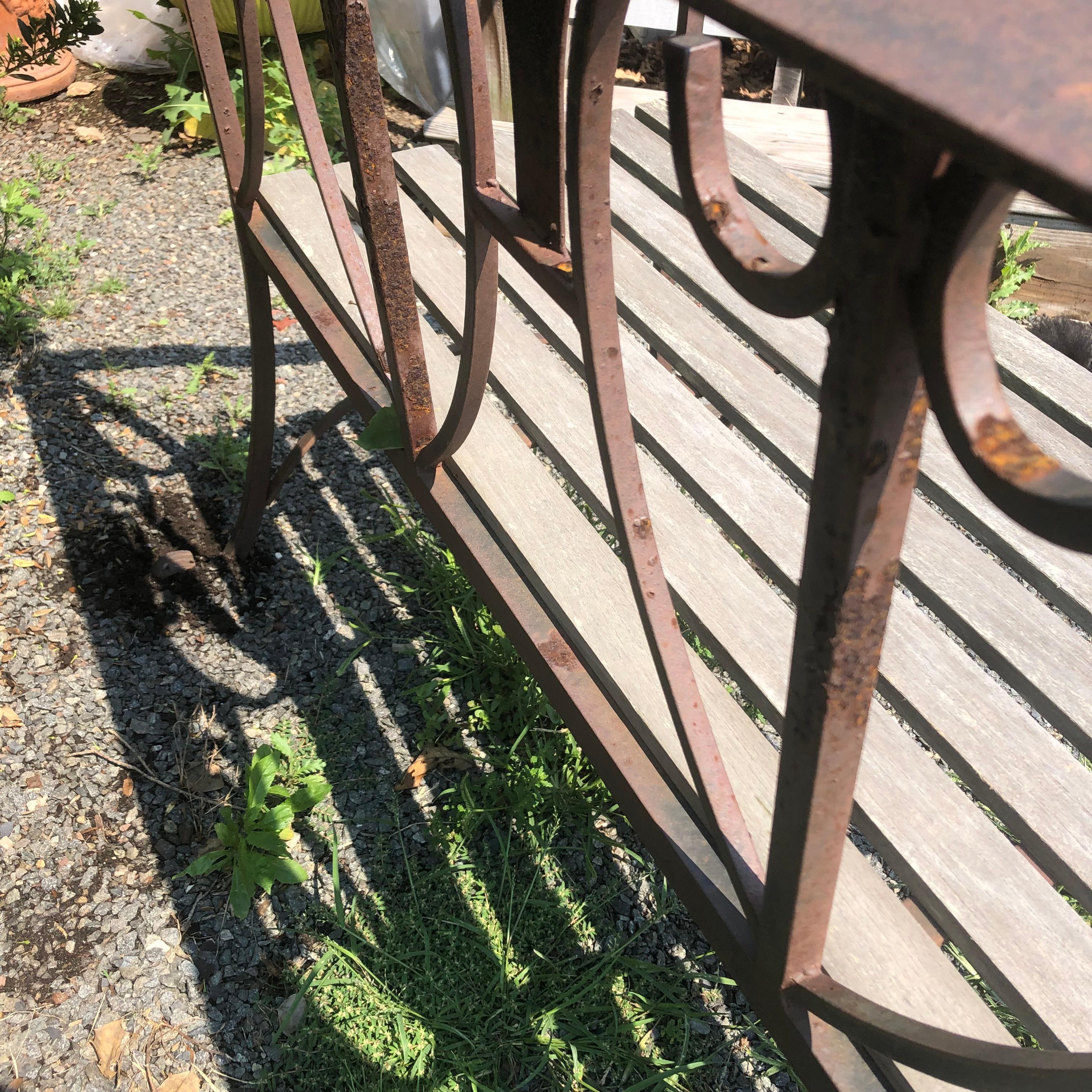 Late 20th Century Handsome Hand Forged Rustic Iron and Wooden Garden Bench