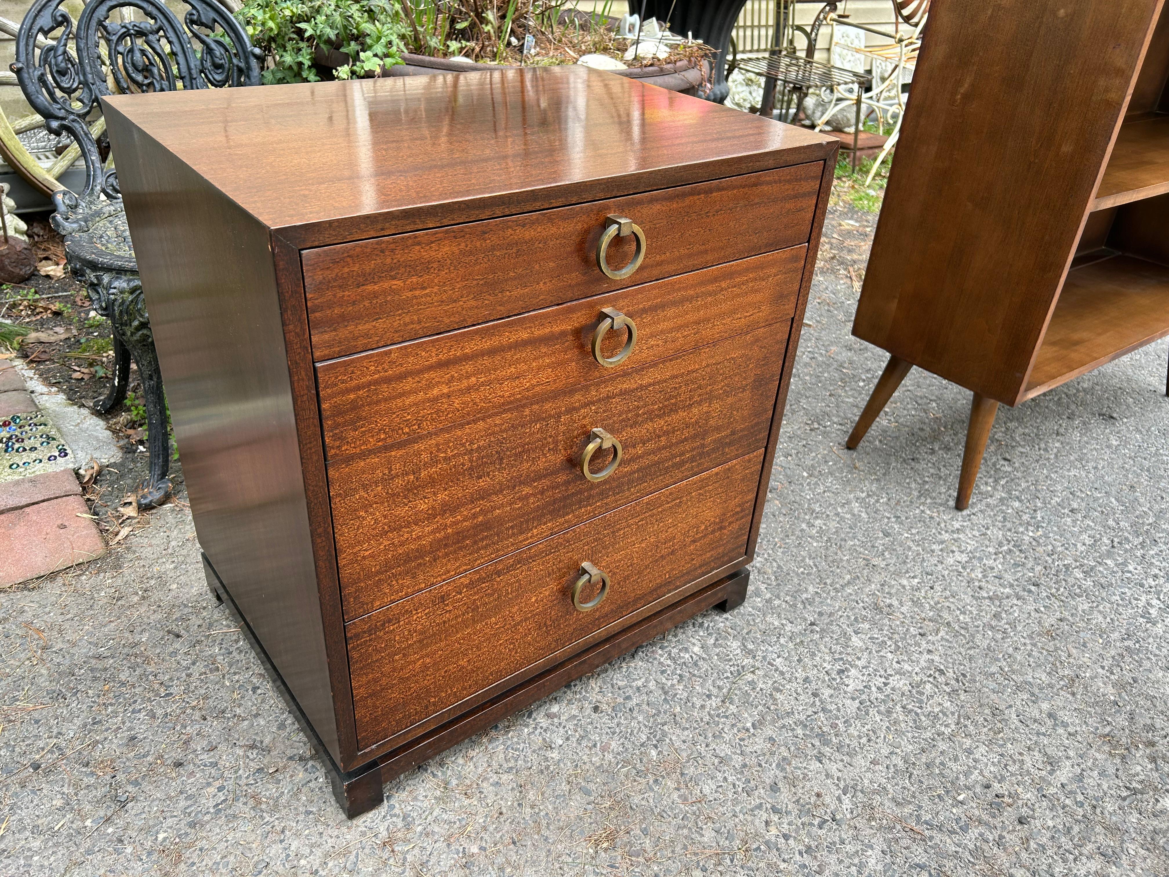 Handsome Harvey Probber small chest or night stand with Brass ring pulls.  This chest measures 25.5