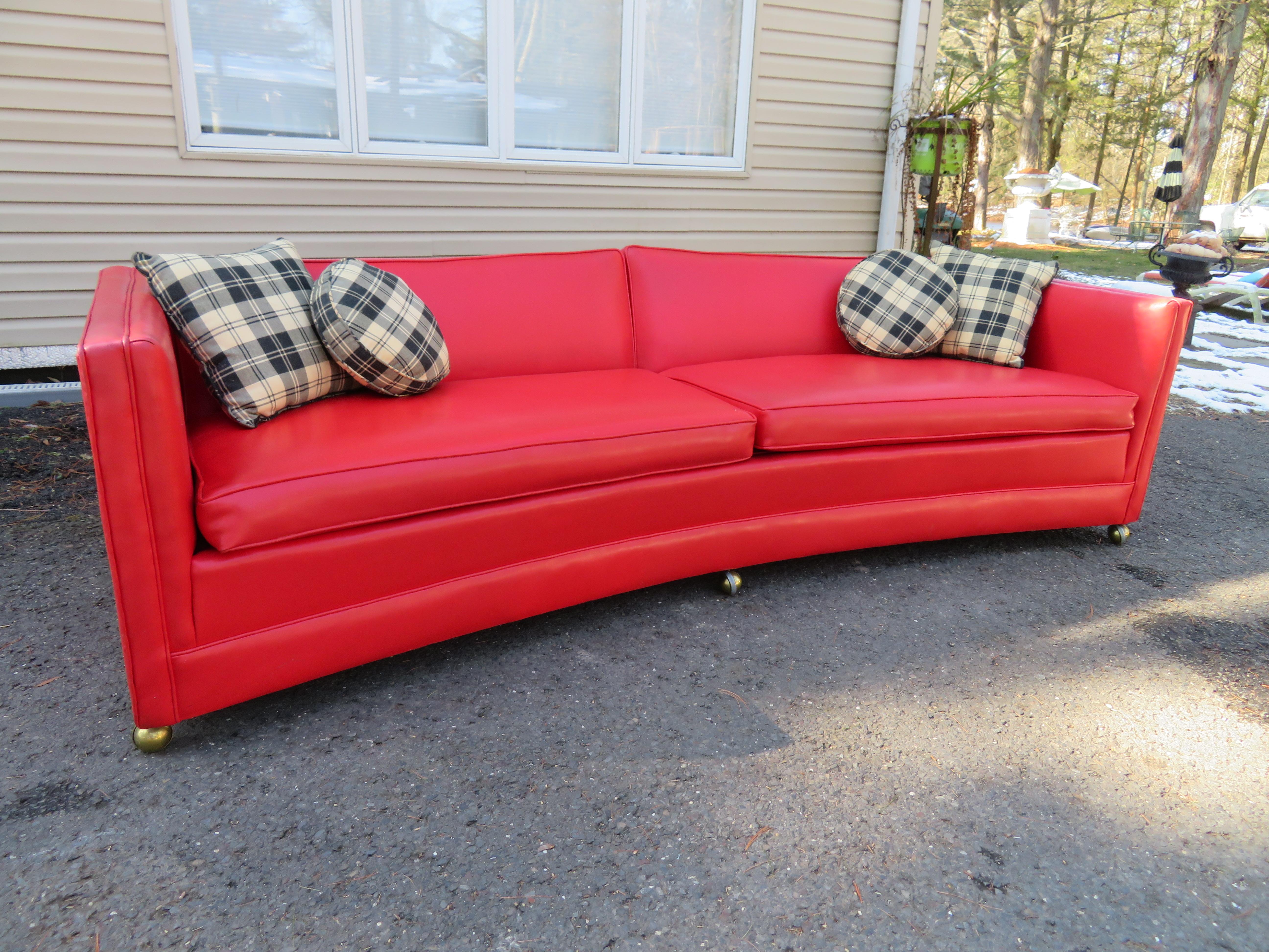 Handsome Harvey Probber Style Curved Even Arm Sofa Mid-Century Modern In Good Condition For Sale In Pemberton, NJ