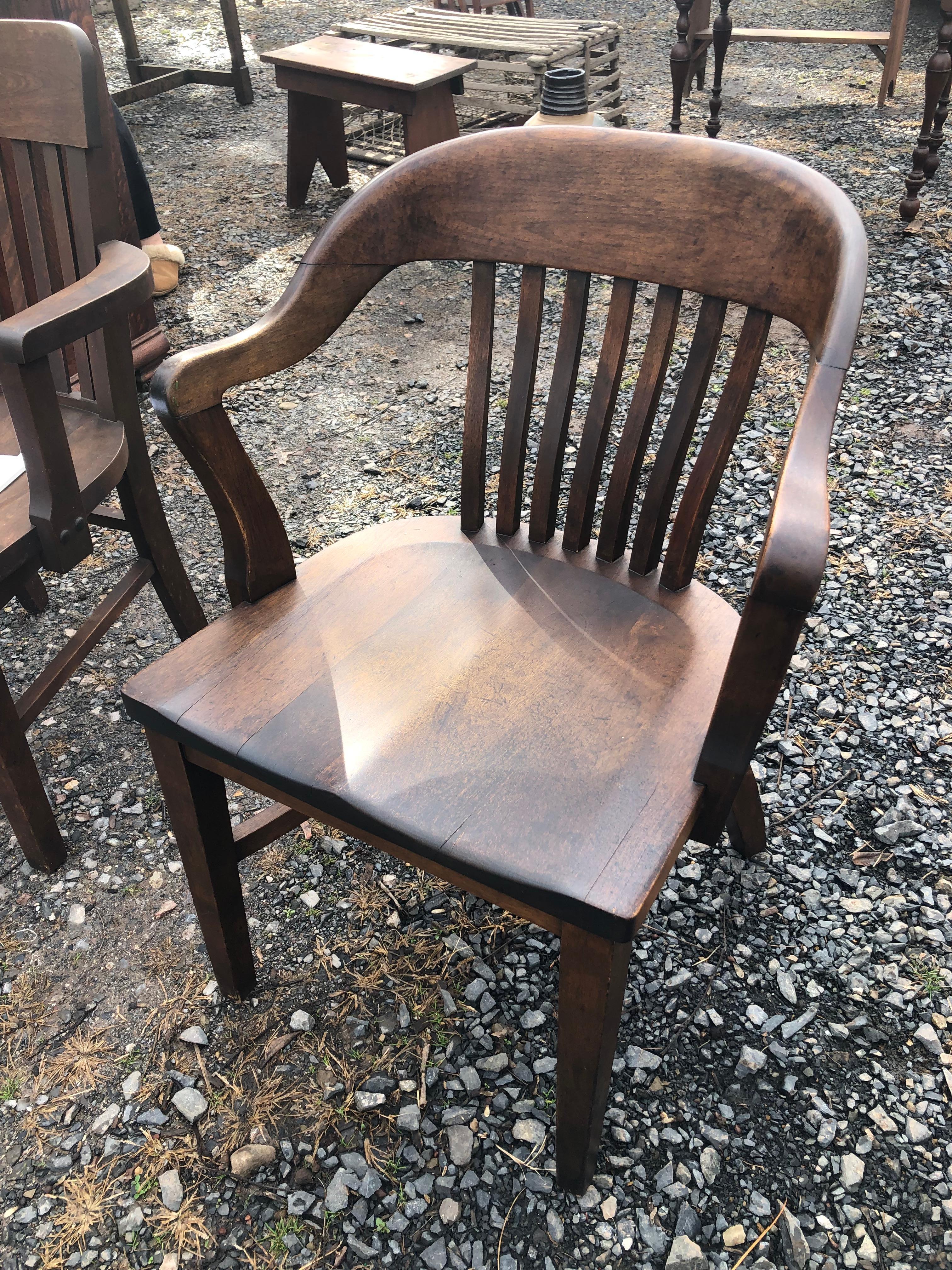 Mid-20th Century Handsome Heavy Solid Oak Desk Bank Chair For Sale