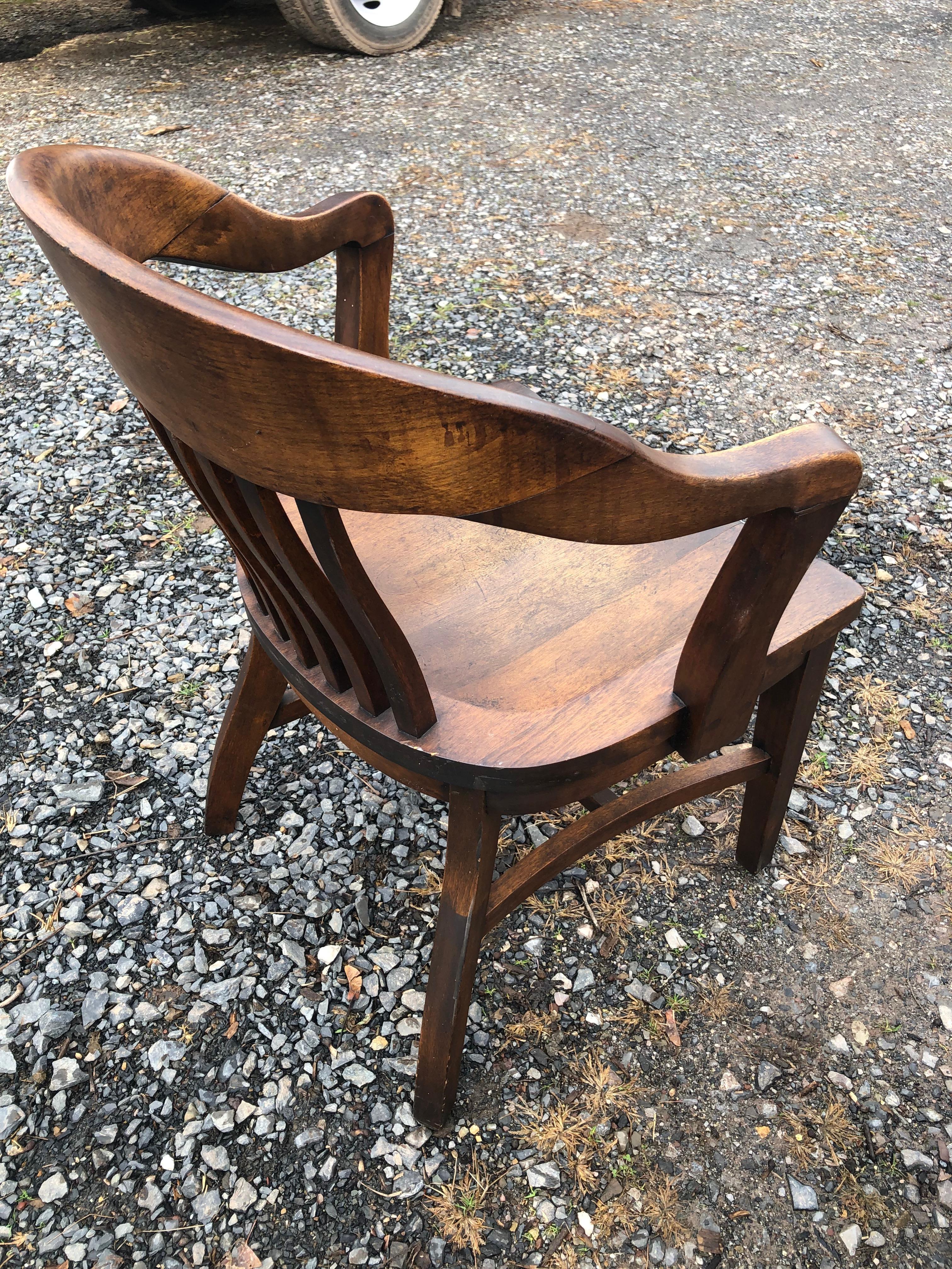 Handsome Heavy Solid Oak Desk Bank Chair For Sale 3
