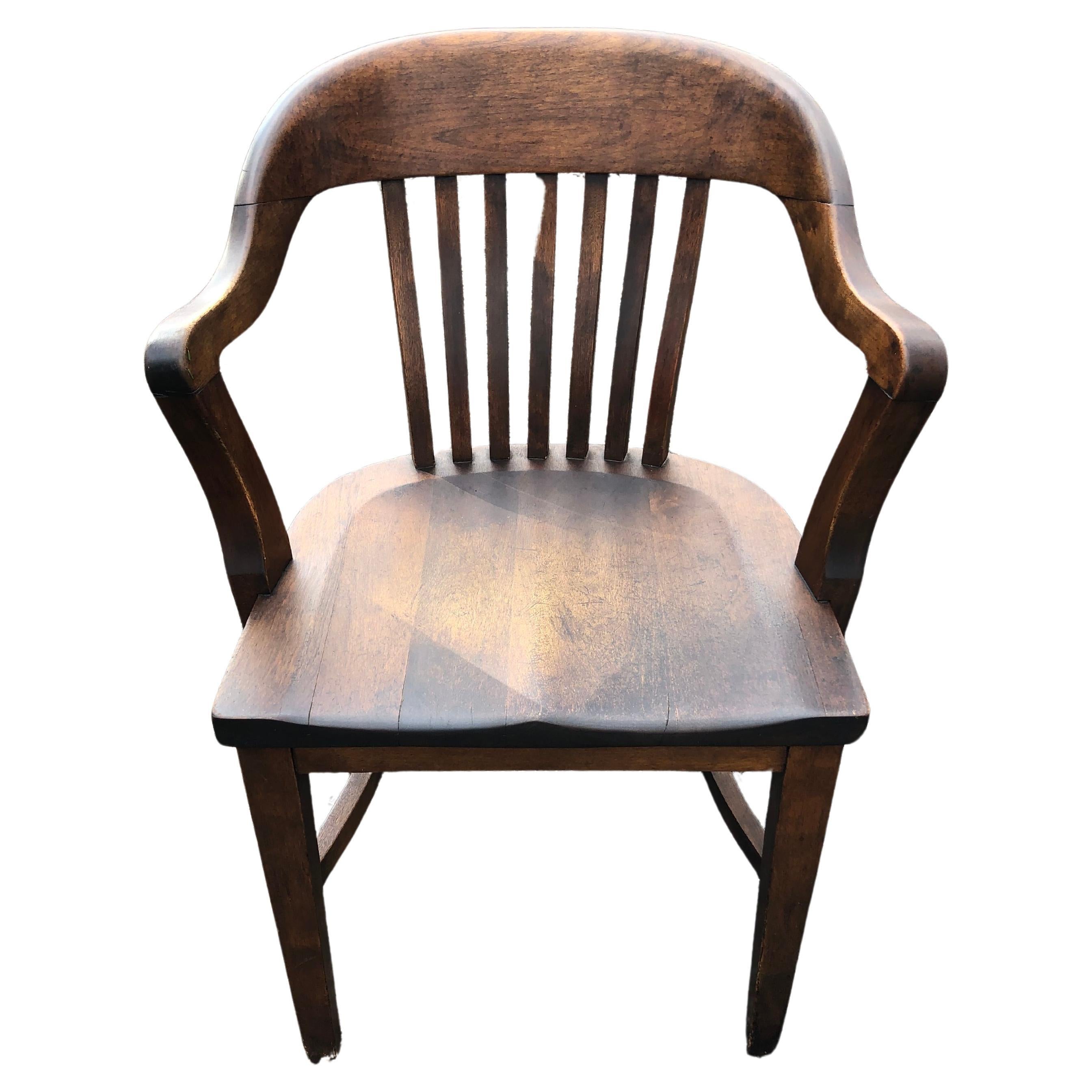 Handsome Heavy Solid Oak Desk Bank Chair For Sale